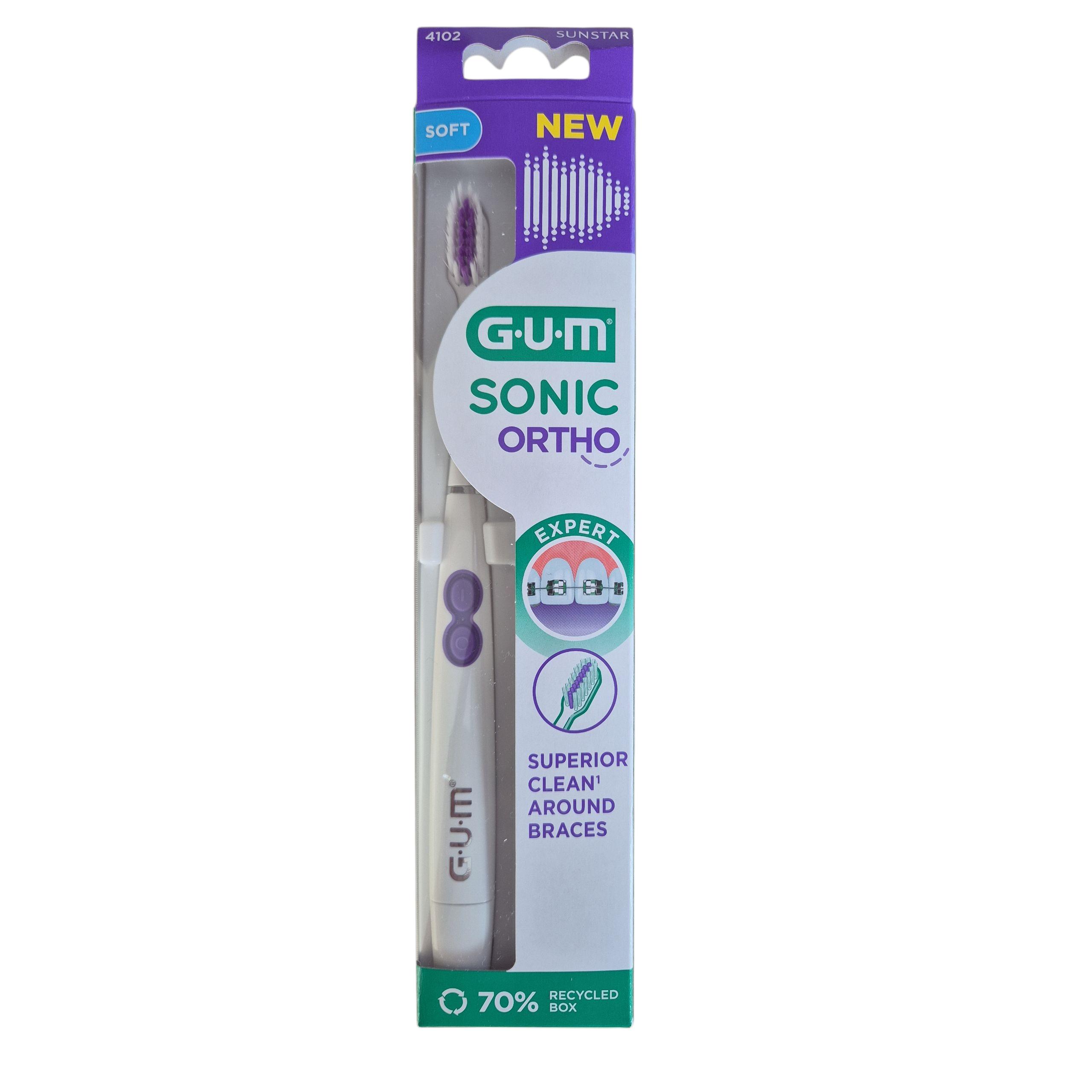 Cepillo de Dientes Sónico Sunstar GUM® SONIC ORTHO para Brackets con Filamentos de Precisión y Vibraciones Suaves para una Limpieza Profunda – Ideal para Higiene Bucal en Ortodoncia