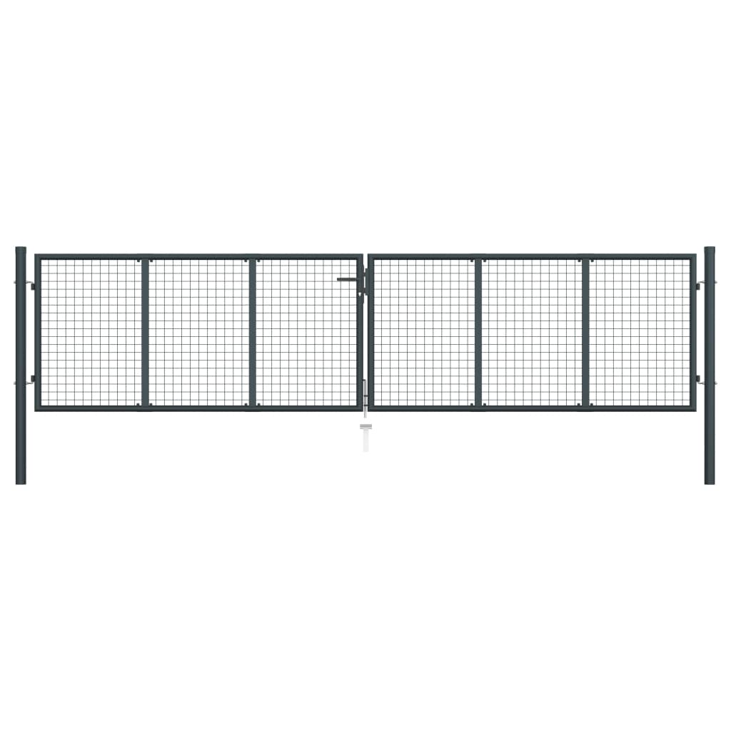 vidaXL Puerta de Malla de Jardín Acero Galvanizado Gris Barrera Dimensiones 400 x 125 cm, 400 x 150 cm, 400 x 175 cm
