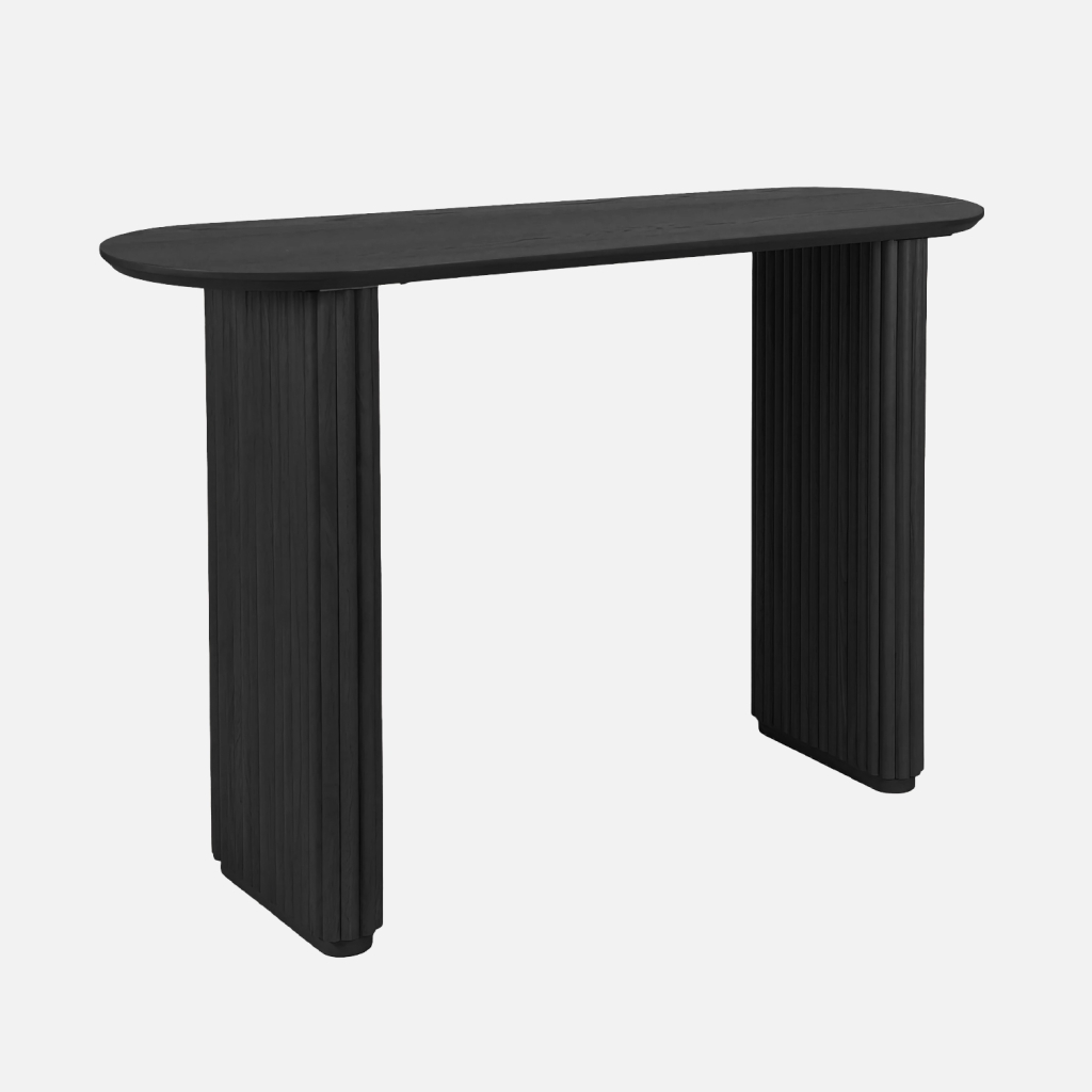 sweeek - Consola ovalada de madera de caucho con chapa de roble , Gabrielle , 120x38x75