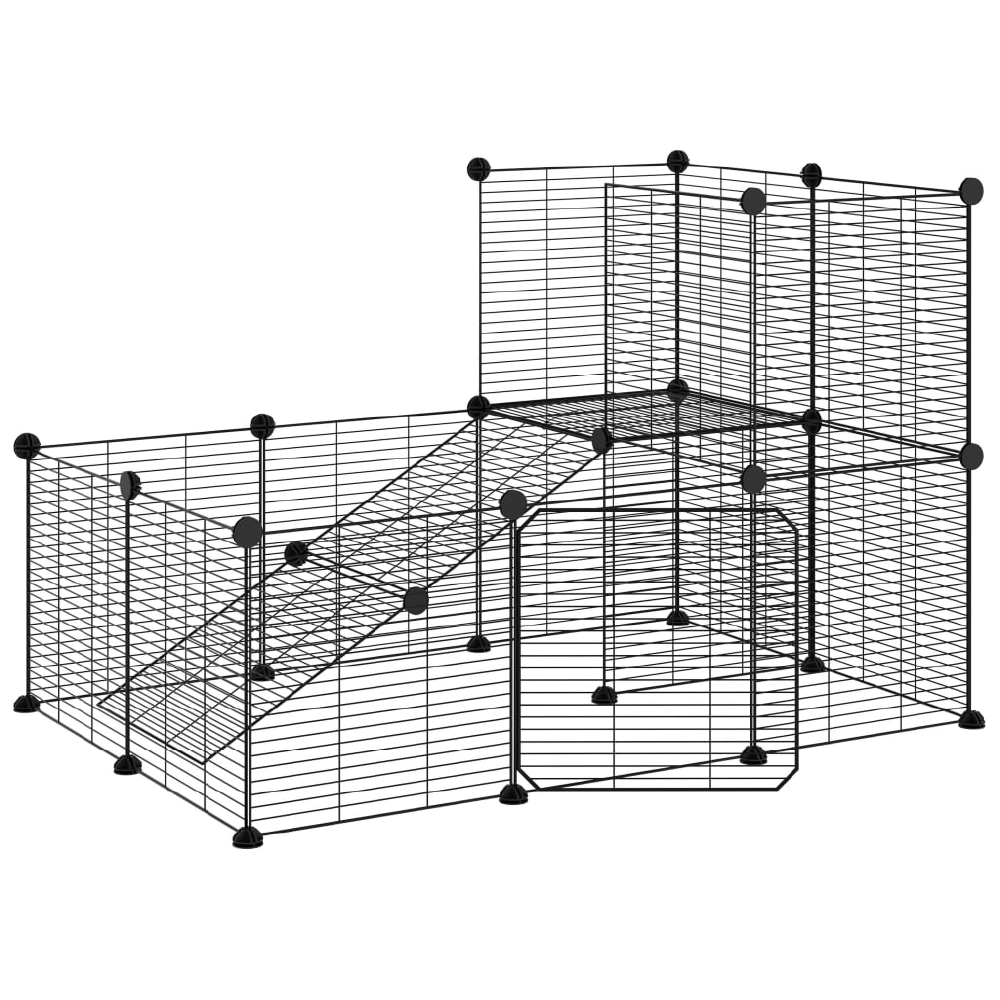 vidaXL JAULA PARA MASCOTAS DE 20 PANELES PUERTA ACERO NEGRO 35X35 CM