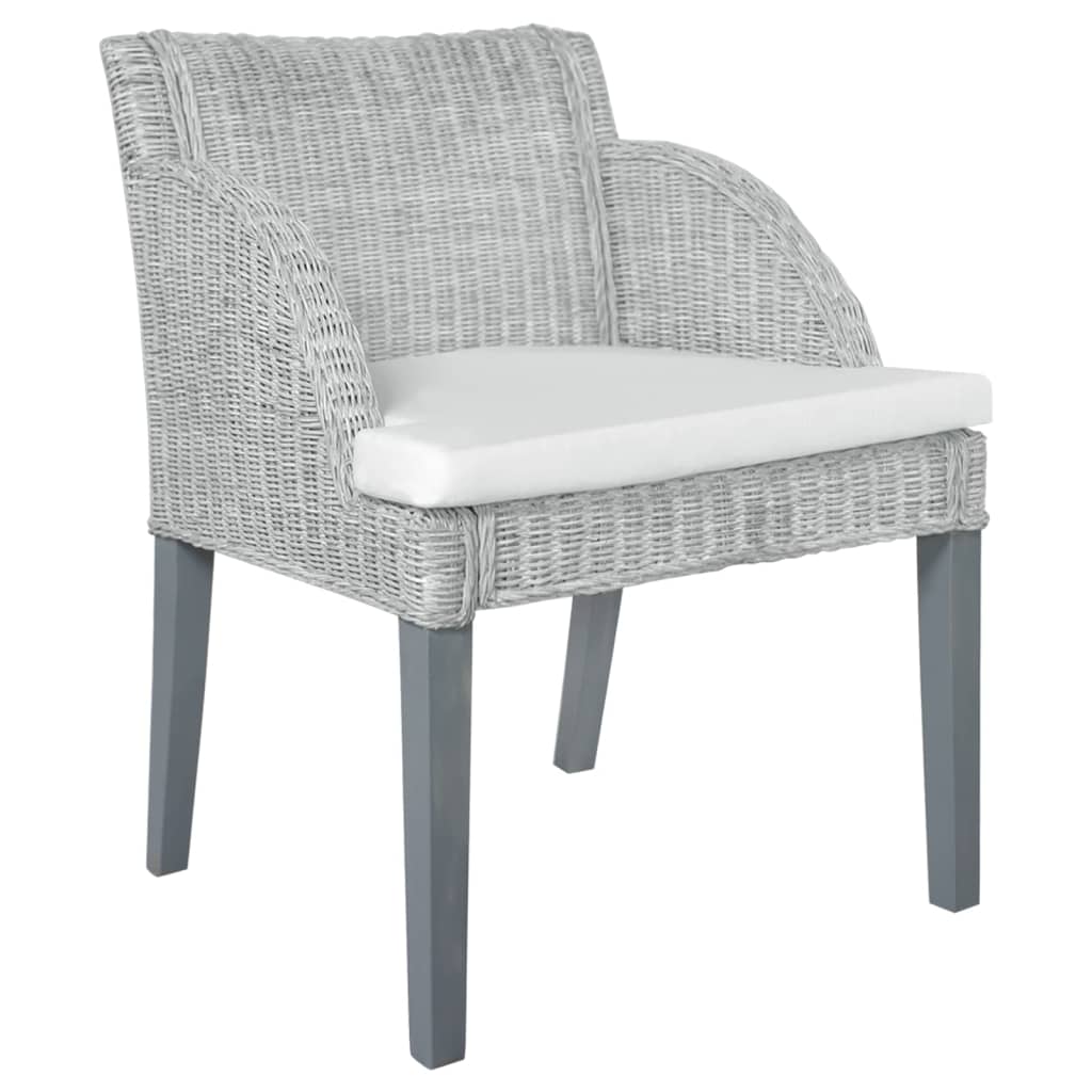 vidaXL Silla de comedor con cojín ratán natural gris