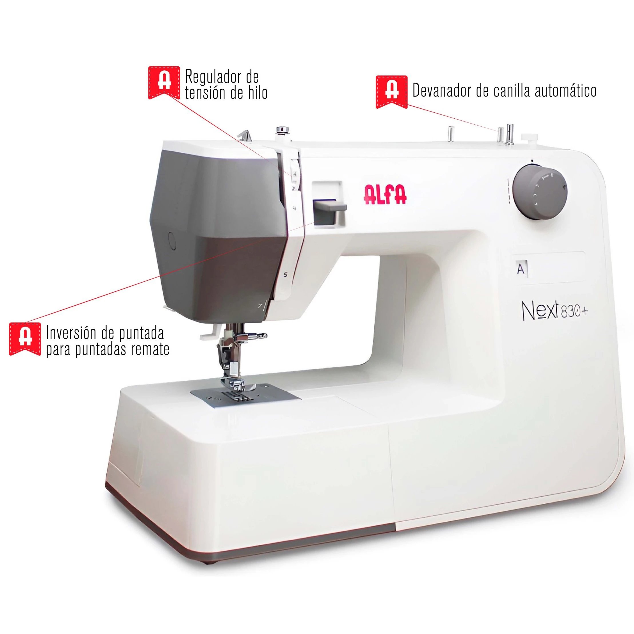Máquina de coser Máquina de coser ALFA HOGAR A083100000  | 19 Tipos de costura, Ojal automático, Blanco y gris