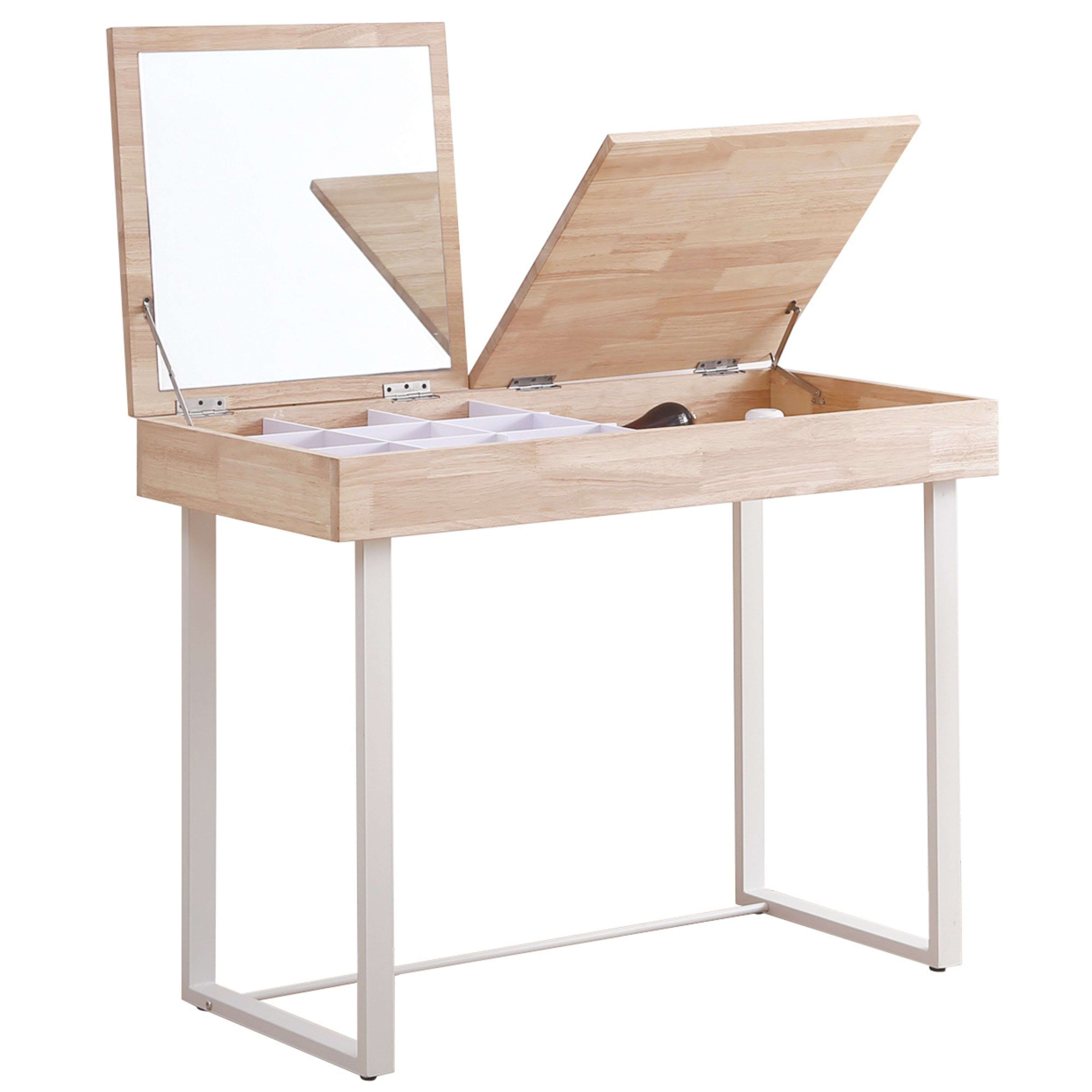 Miroytengo Mesa de Estudio Tocador Dormitorio con Espejo Merilyn Roble Nordish y Blanco 100x50x76 cm