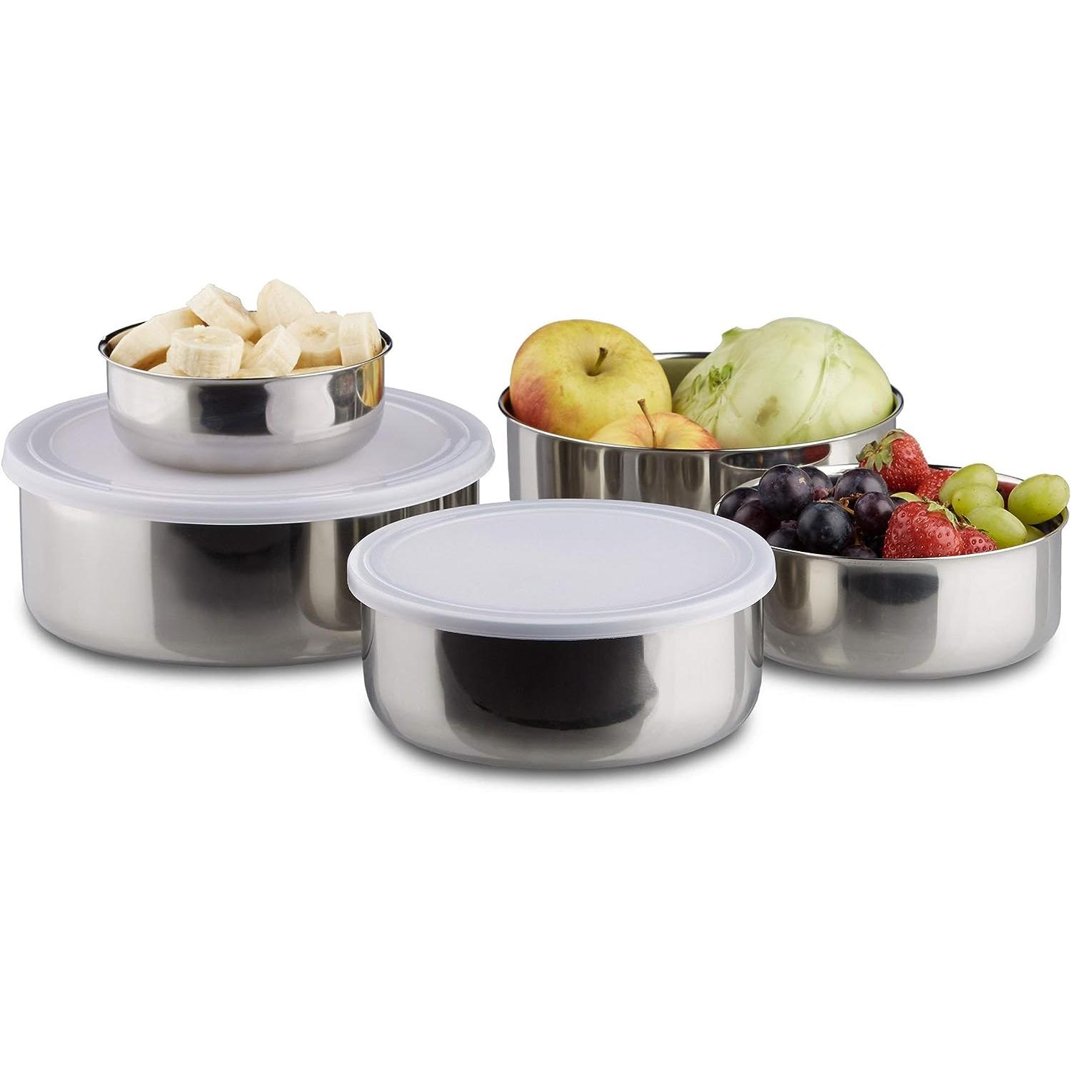 Set 5 Fiambreras Hermético Acero Inoxidable con tapa de Plástico, Envases Acero Inoxidable Hermético, Juegos de recipientes de alimentos de acero inoxidable sellados, Túper Metálico para almacenamientos de cocina