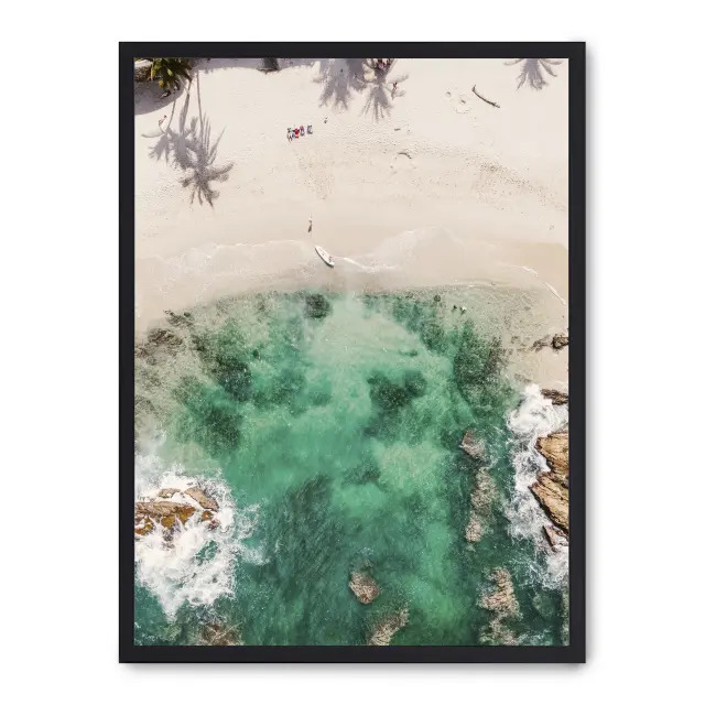 Cuadro emerald water 30x40cm, Póster impreso en papel de primera calidad de 180gr, montado sobre marco de madera MDF acabado en negro., Naturaleza - Playa