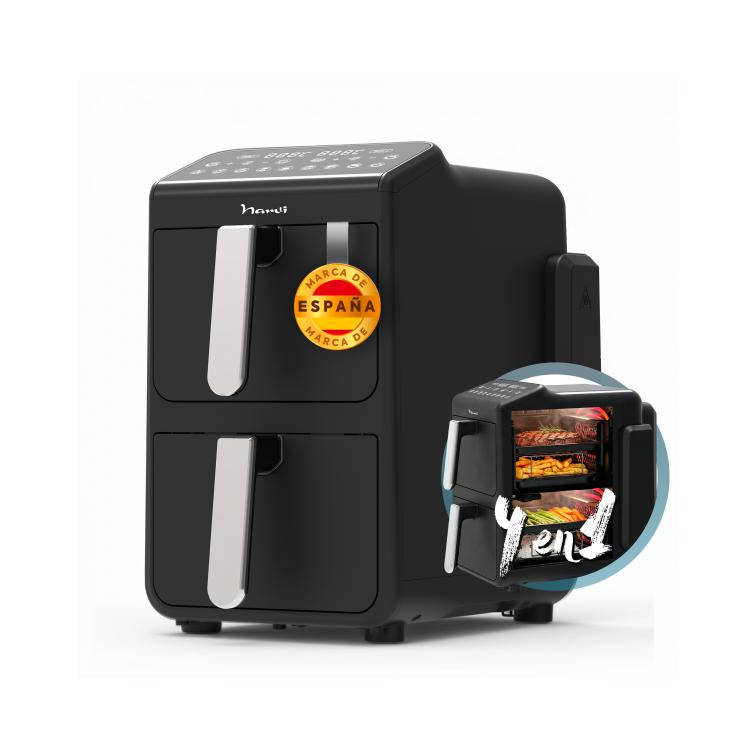 NARVI Freidora de Aire, sin Aceite. Capacidad de 10L con DOBLE CESTA independiente de 5L.,Cocina 4 recetas a la vez. Potencia 2460W con Función SYNC, 10 Menús Automáticos y Cocción 360°. Ref. NF100