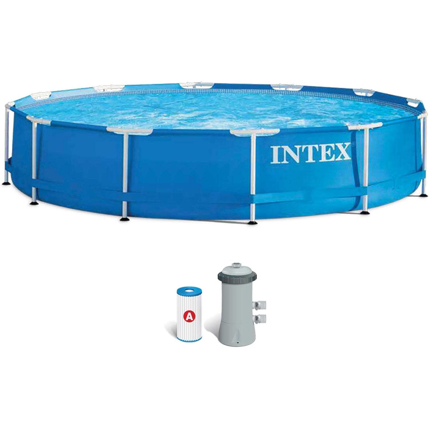 Intex Piscina Desmontable Redonda Metal Frame Familiar Color Azul, Material Resistente Triple Capa, Tubular, Infantil