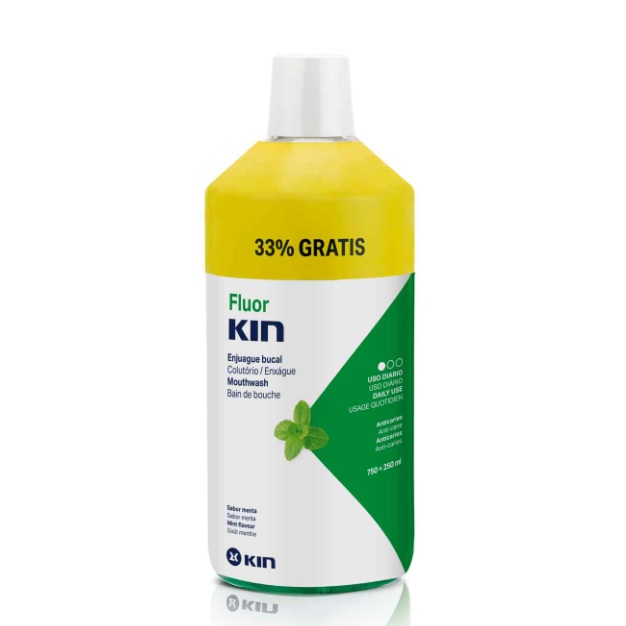 Kin Fluor-kin 0,05 Diario Enjuague 750ml + 250 Ml Gratis para Prevención de Caries en Pacientes con Ortodoncia y Prótesis