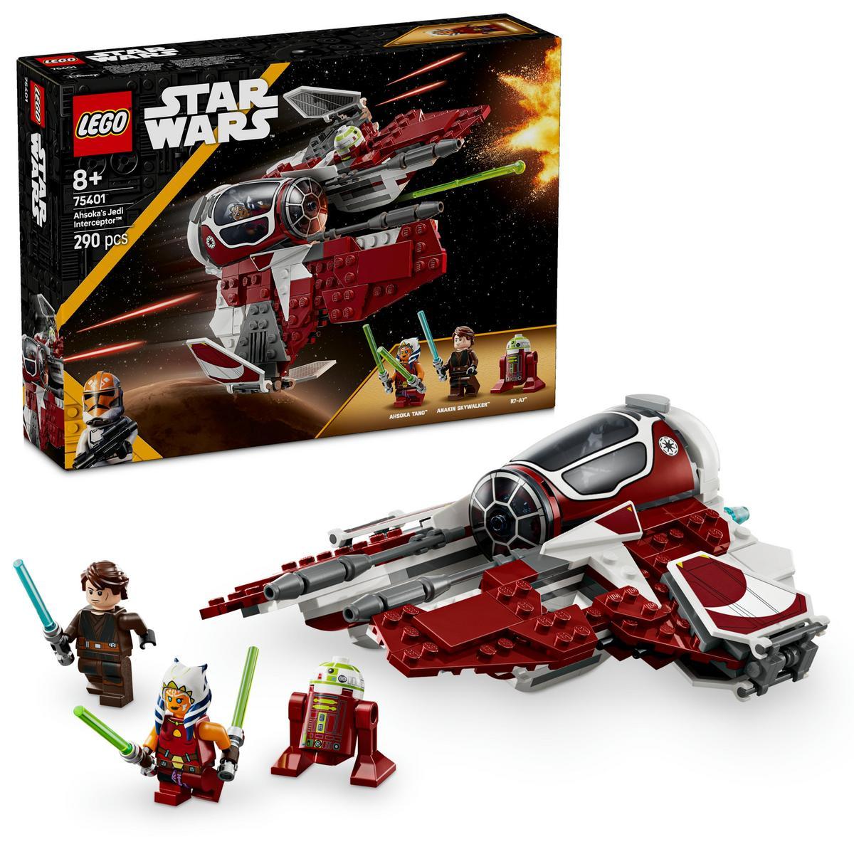 LEGO 75401 Star Wars Interceptor Jedi de Ahsoka_ Caza Estelar de Juguete para Niños y Niñas de 8 Años o Más de Las Guerras Clon_ Minifiguras de Ahsoka Tano y Anakin Skywalker con Espadas Láser y R7-A7