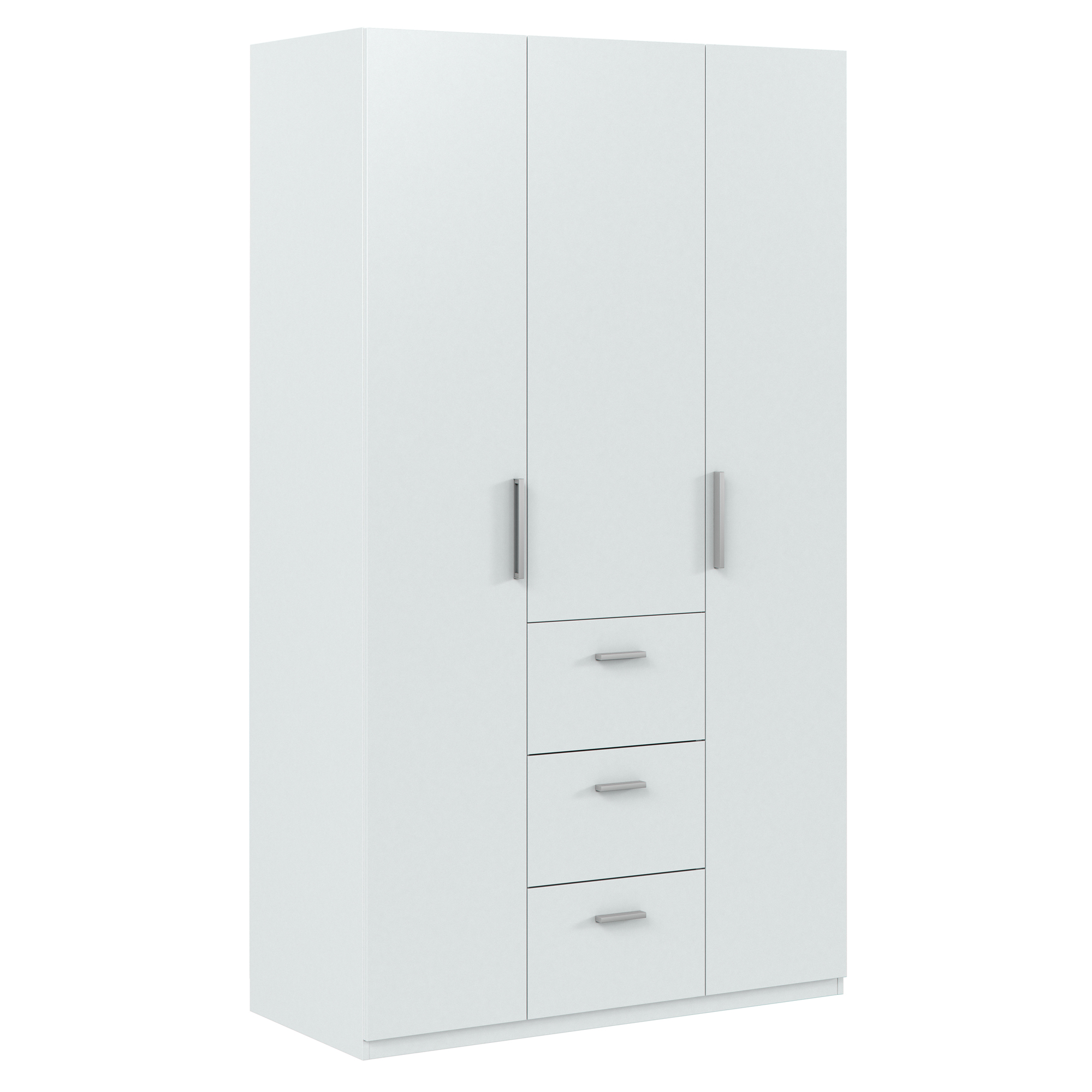 VS Venta-Stock Armario ropero Lisa 3 Puertas 3 Cajones Color Blanco Brillo, 117 Ancho 52 Profundo 203 Alto cm