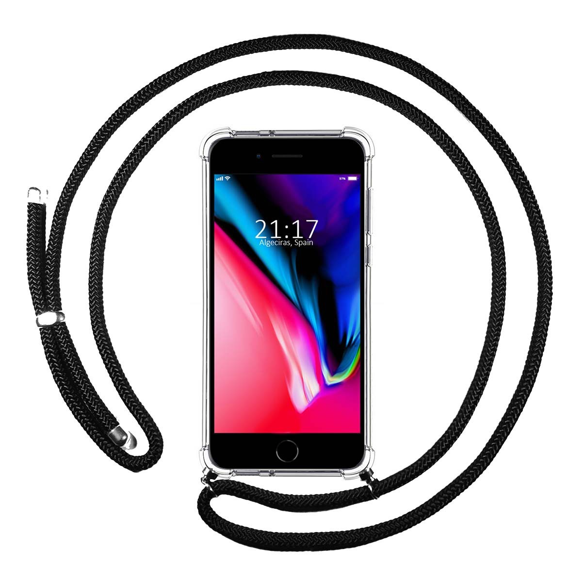 Tumundosmartphone Funda Colgante Transparente para Iphone 7 Plus / 8 Plus con Cordon Negro