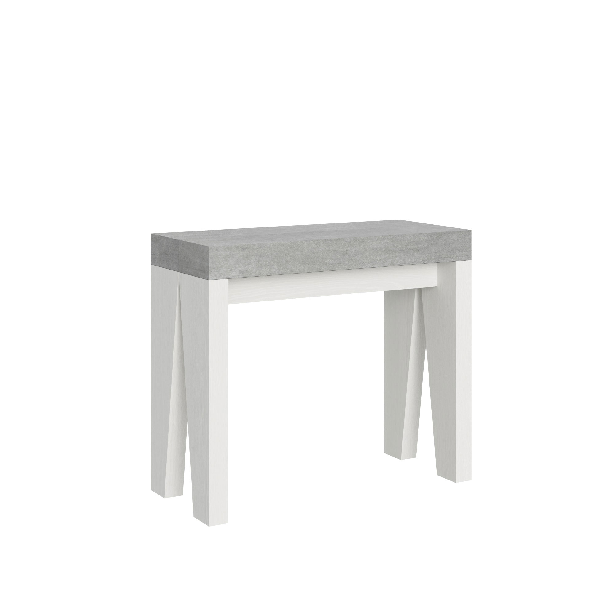 Consola extensible 90x40/300 cm Naxy Mix Tapa de cemento - Estructura de fresno blanco - Itamoby