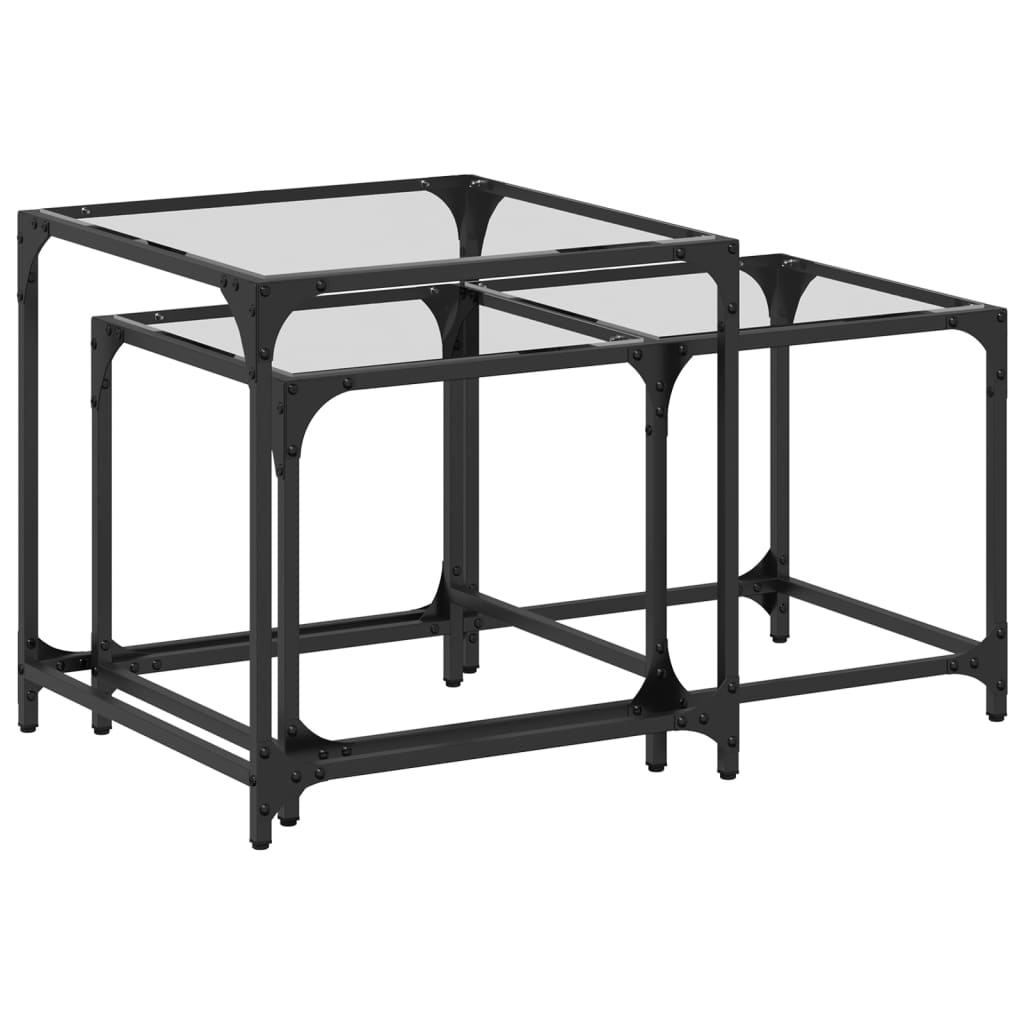 Vidaxl Mesitas de Centro Apilables y Tapa de Vidrio | 2 Pzas | Acero Transparente y Negro