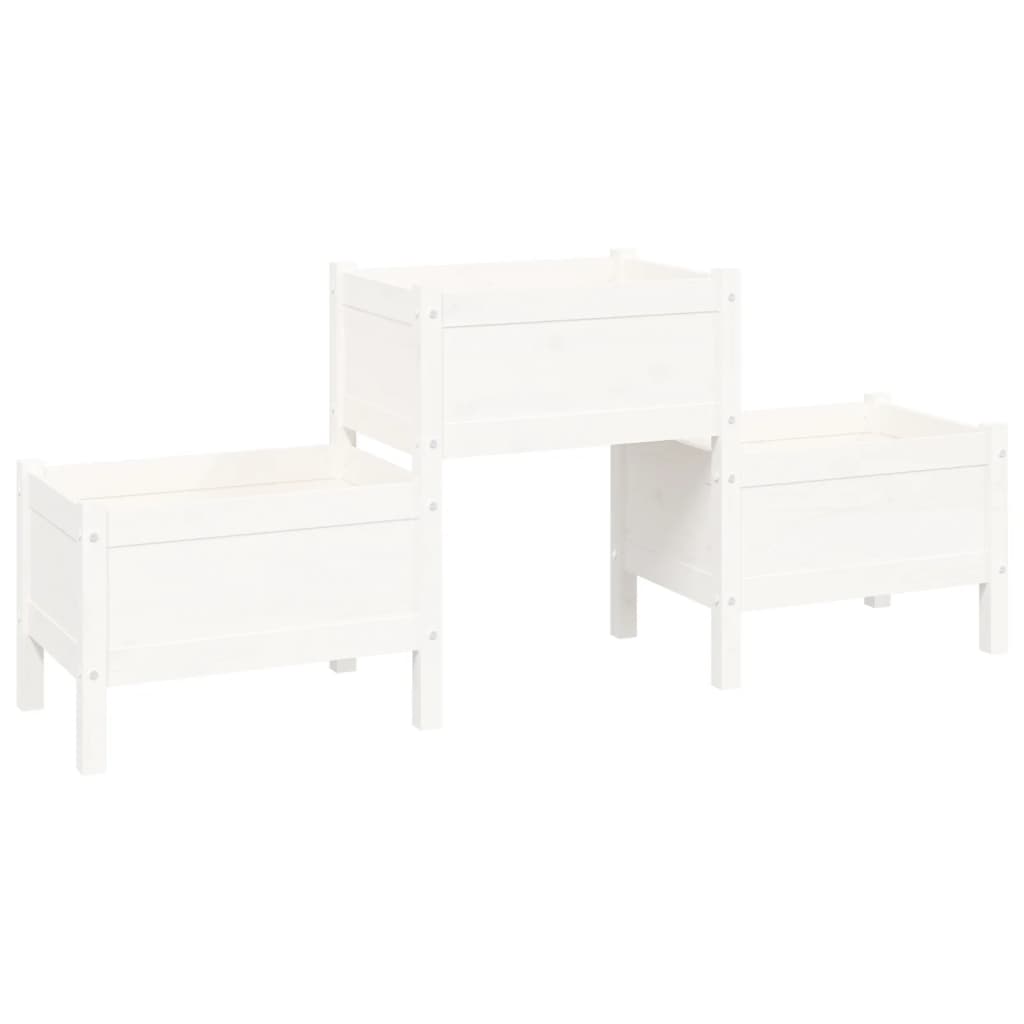 vidaXL Jardinera de madera de pino maciza 178,5x44x75 cm Color Natural,  Blanco,  Gris y mas