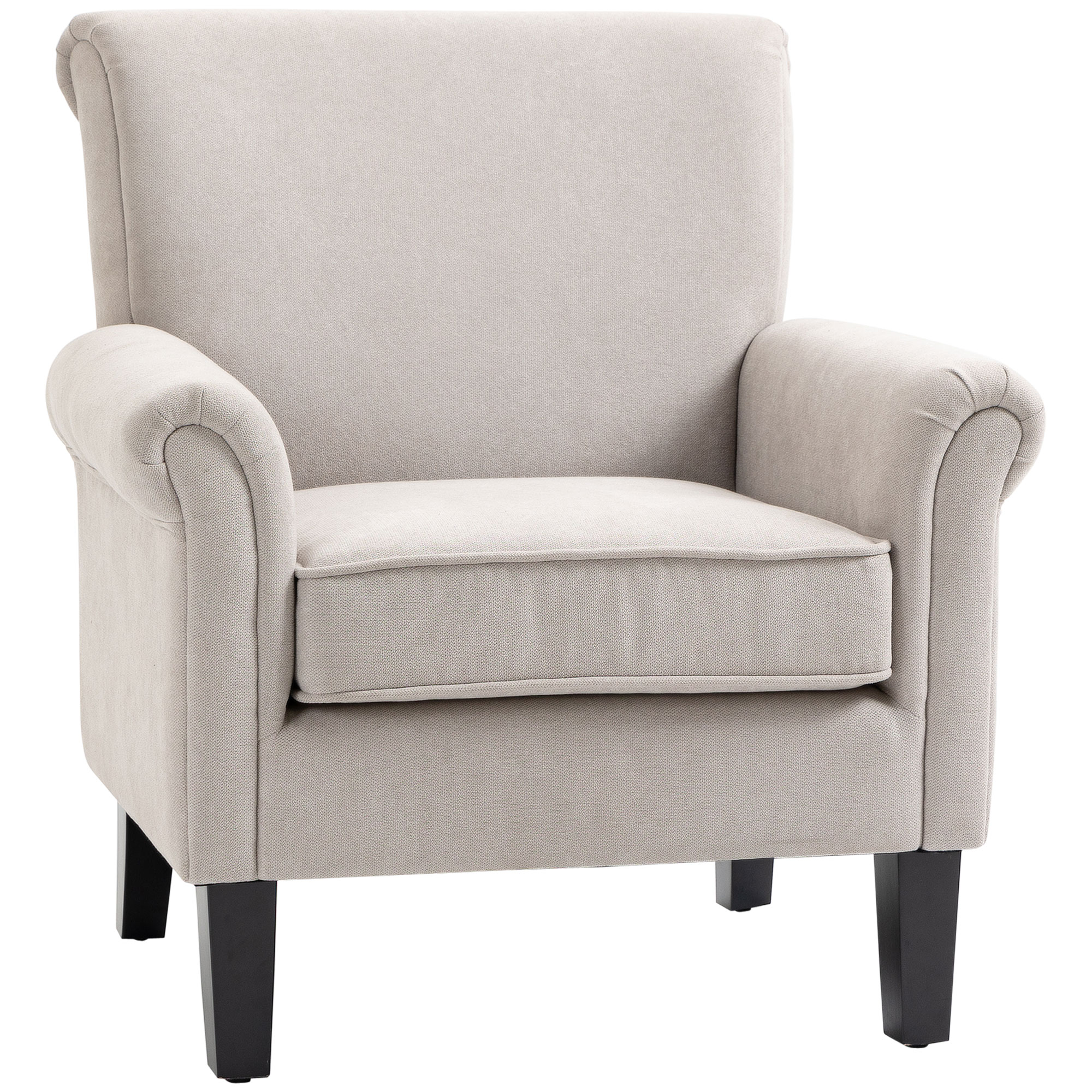 HOMCOM Butaca de Salón Tapizada en Tela, Sillón Relax con Reposabrazos, Asiento Extraíble y Lavable, Patas de Madera, para Dormitorio, Balcón, Estilo Moderno, Carga 150 kg, 79x72,5x88 cm, Gris