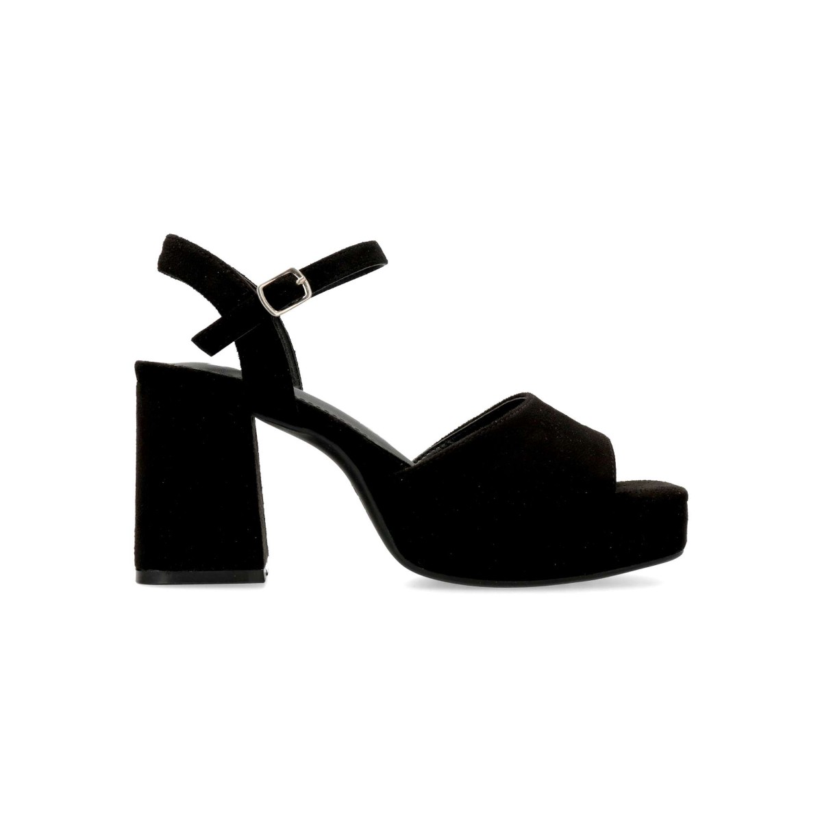 XTI - Sandalias de fiesta para mujer con tacón ancho de 7,5 cm y plataforma delantera, fabricadas en sintético antelina con pulsera regulable y suela antideslizante, certificadas veganas