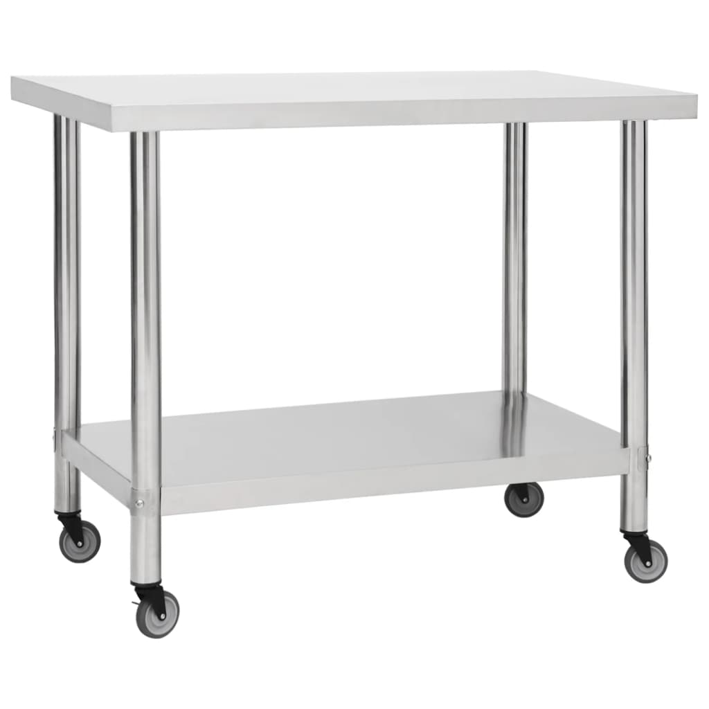 vidaXL Mesa de Trabajo para Cocina con Ruedas Acero Inox Comida Dimensiones 60 x 30 x 85 cm,  80 x 30 x 85 cm,  100 x 30 x 85 cm y mas