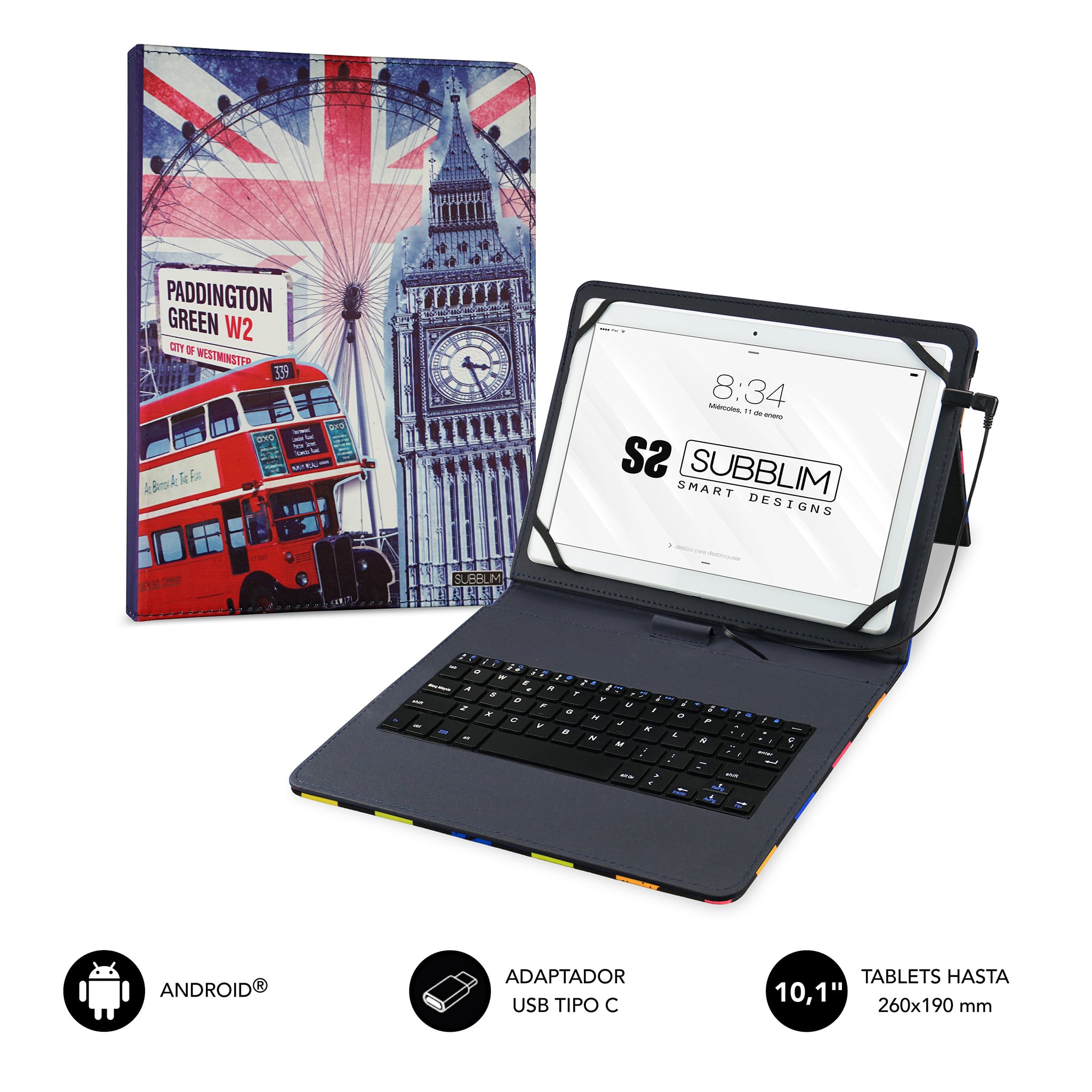 Funda con teclado USB KEYTAB PRO USB 9.6″ – 11″ ENGLAND