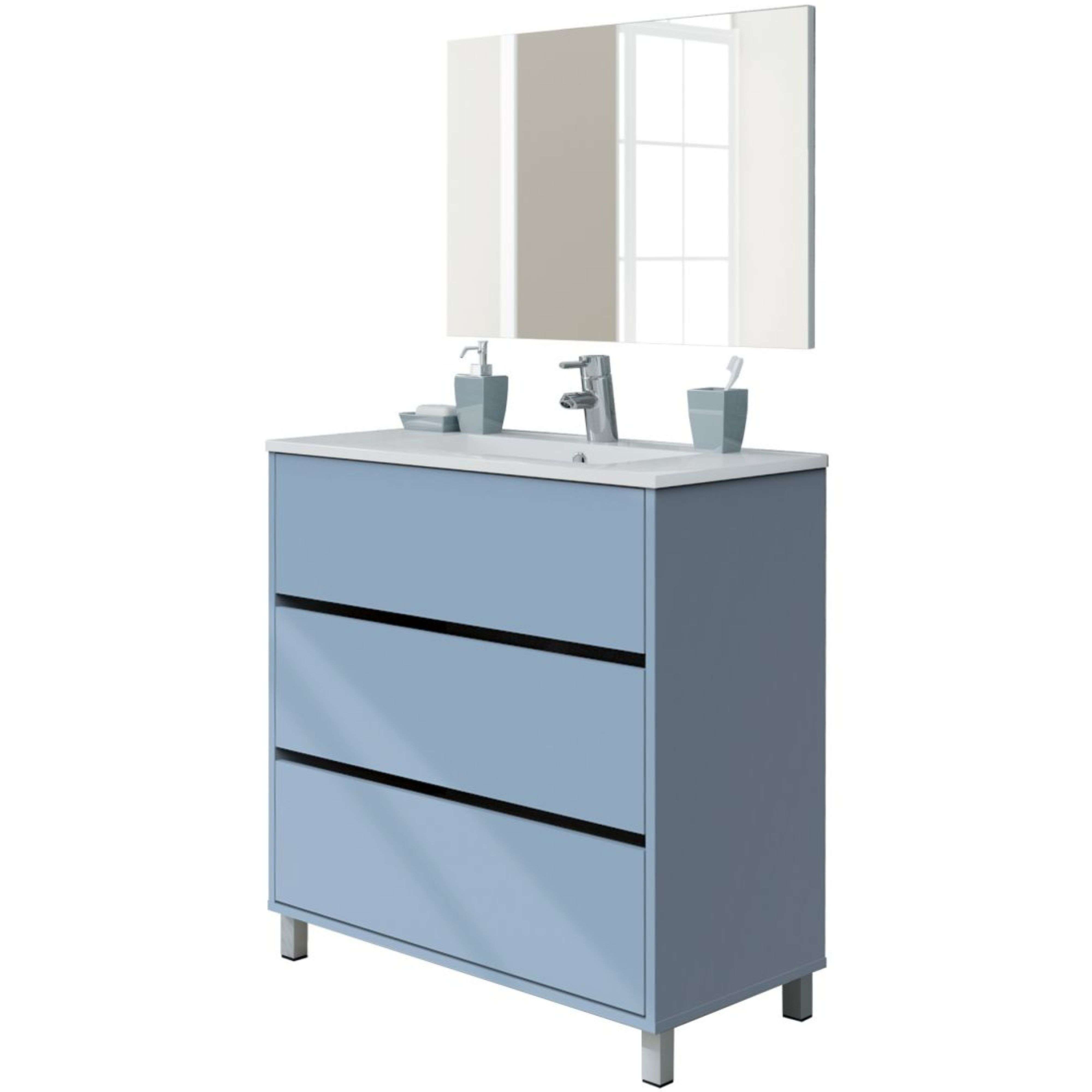 Miroytengo Mueble de Baño con Lavabo y Espejo Kalma Color Azul Talco 82x47x90 cm
