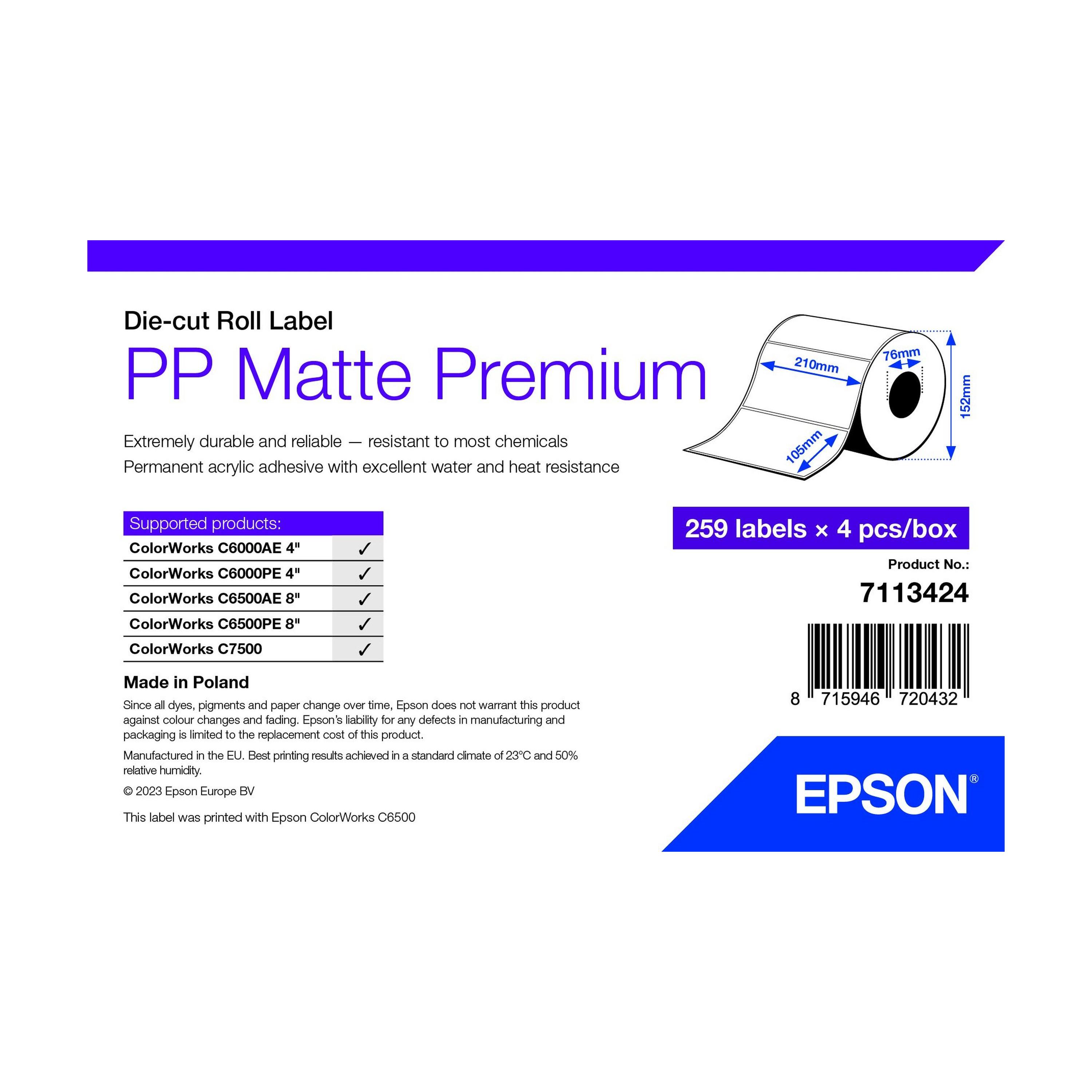 Epson 7113424 etiqueta de impresora Blanco Etiqueta para impresora autoadhesiva