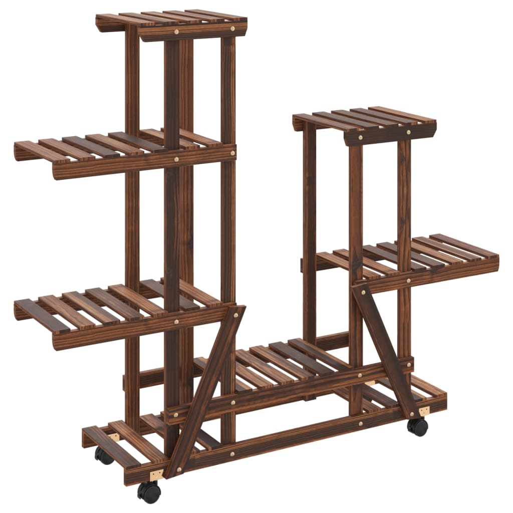 vidaXL Soporte de flores con ruedas madera maciza abeto 95x25x101 cm Color Marrón claro,  Marrón, y mas
