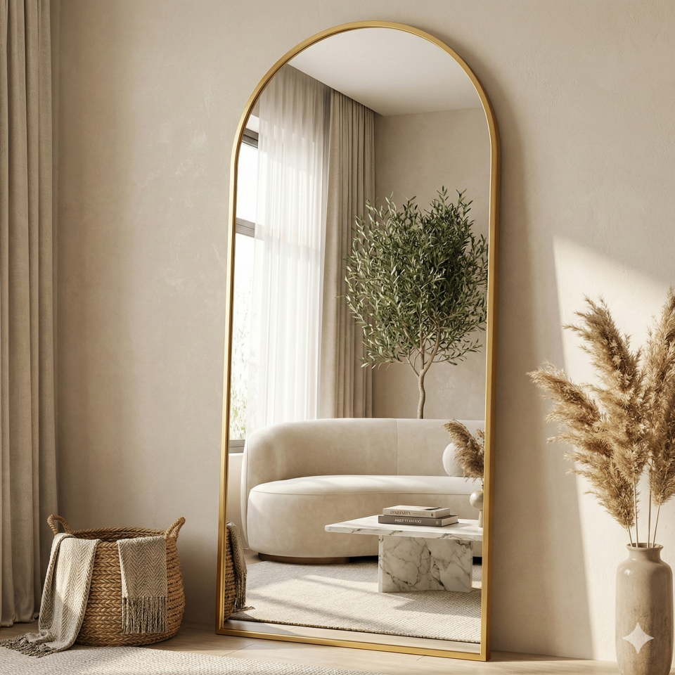 Espejo de Cuerpo Entero ARQUEADO – De Pie o Pared, Diseño Largo y Moderno para Dormitorio y Salón