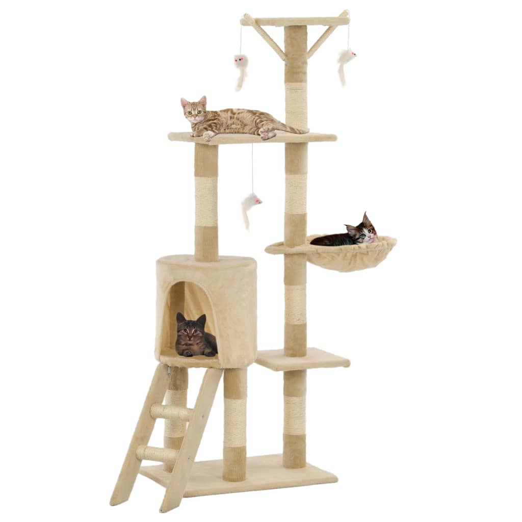 vidaXL Rascador para Gatos Poste Sisal 138 cm Árbol Arañar Juguete Color Azul oscuro,  Beige,  Gris y mas