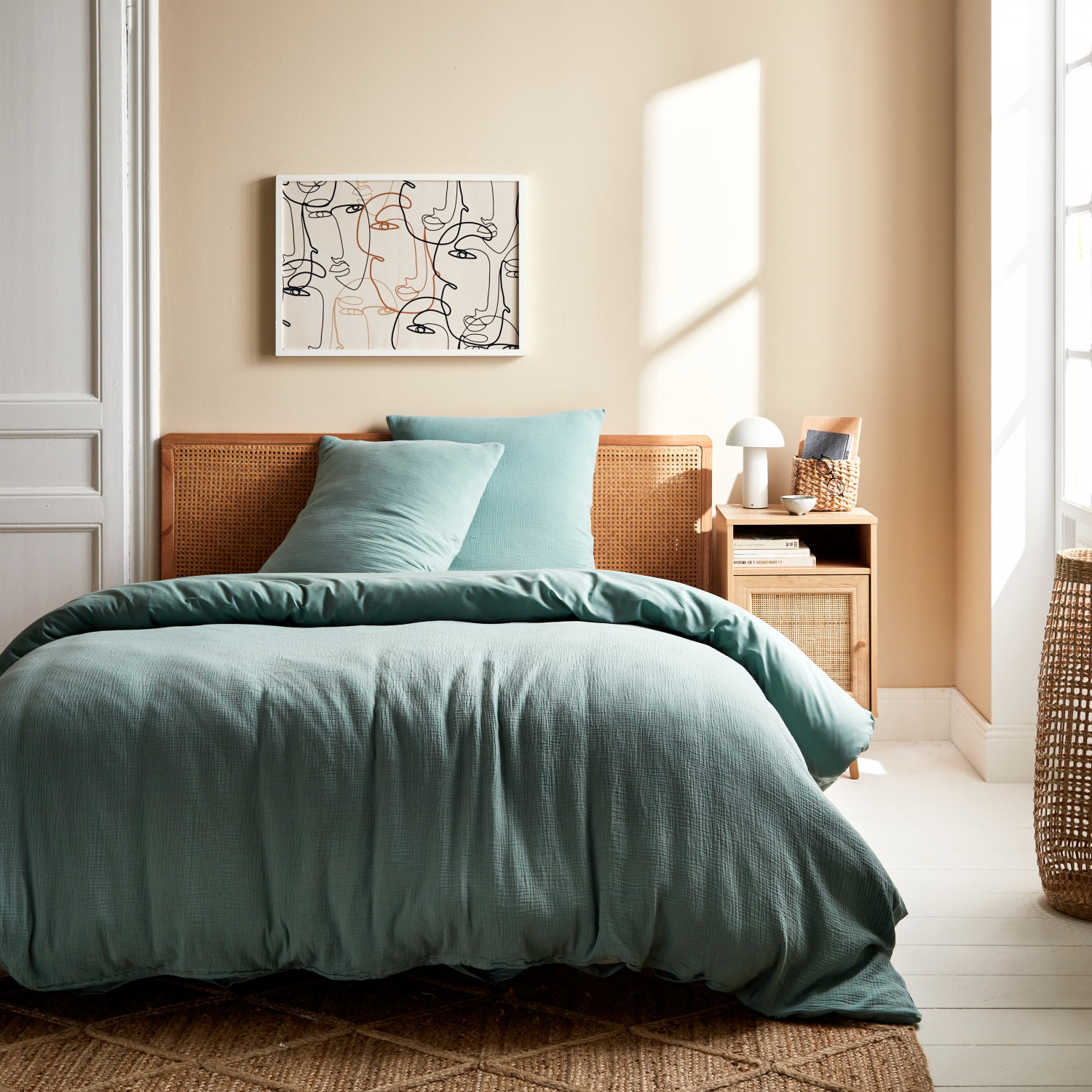 sweeek - Ropa de cama de gasa y algodón verde , Alix , 140x200x140
