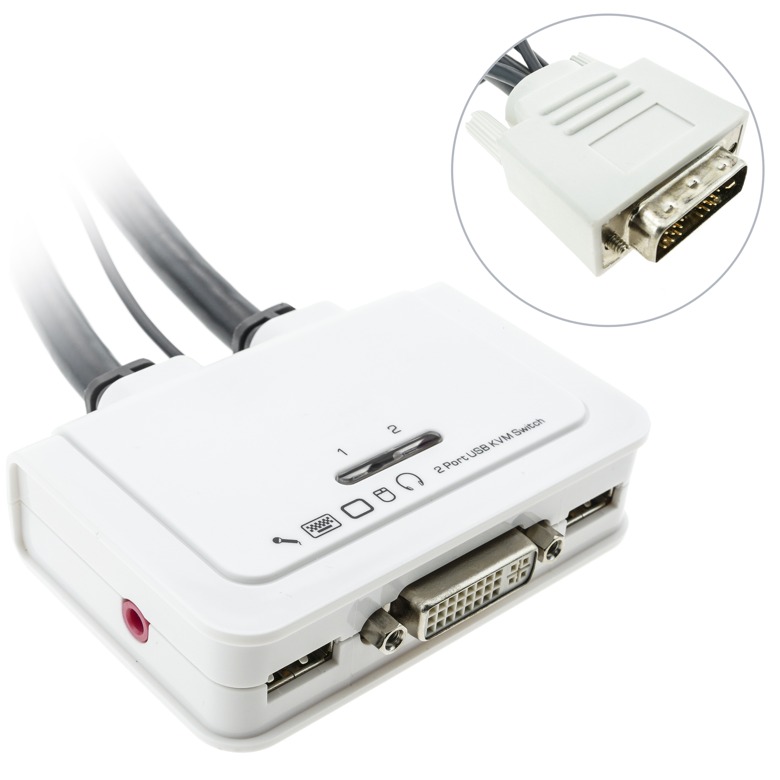 Conmutador KVM compacto USB DVI AUDIO de 1KVM a 2CPU - BeMatik