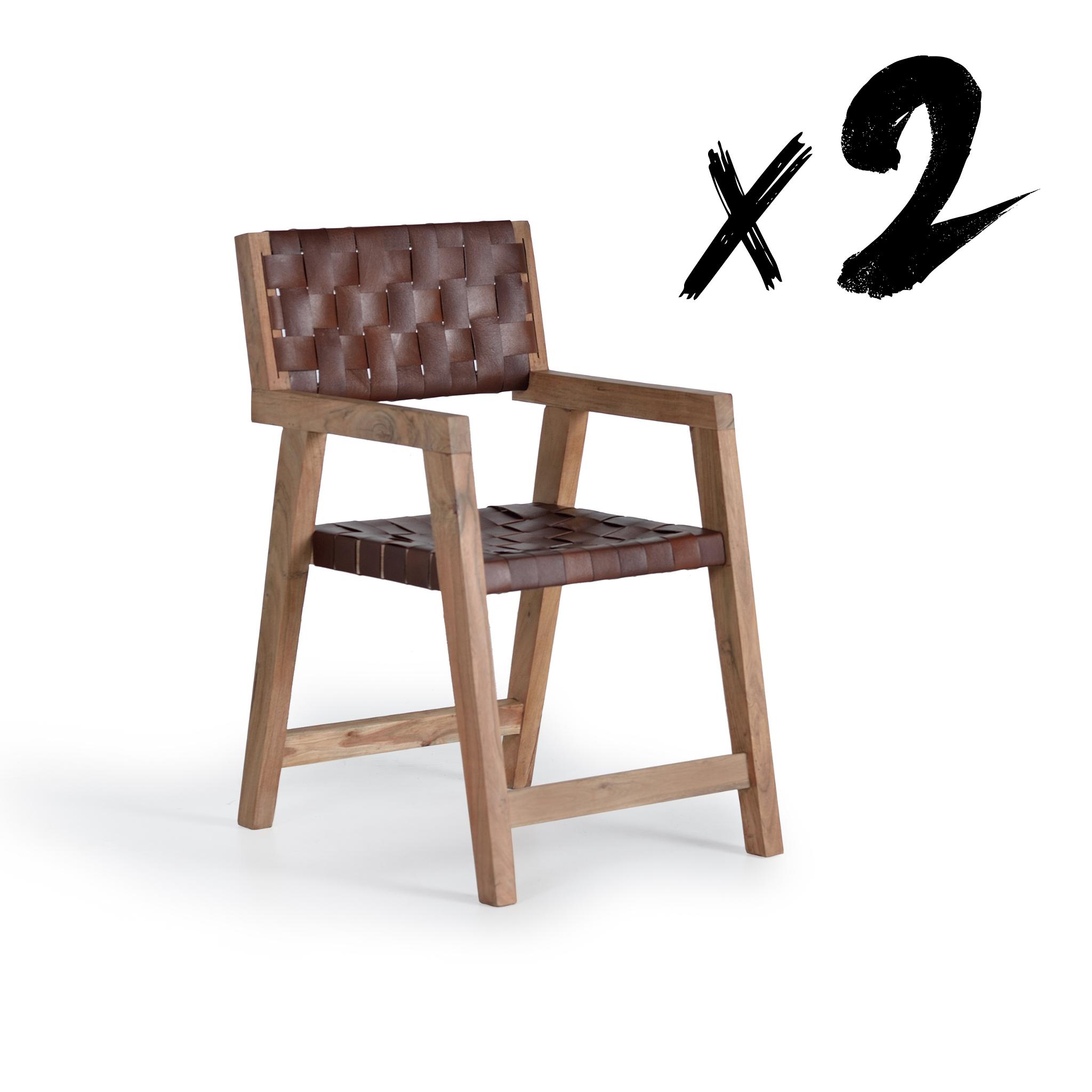Set de 2 sillas en piel natural y madera de mango