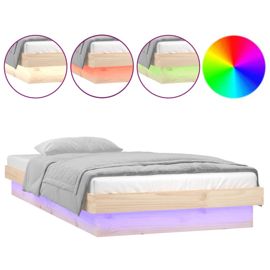vidaXL Estructura de cama LED sin colchón madera maciza 90x200 cm