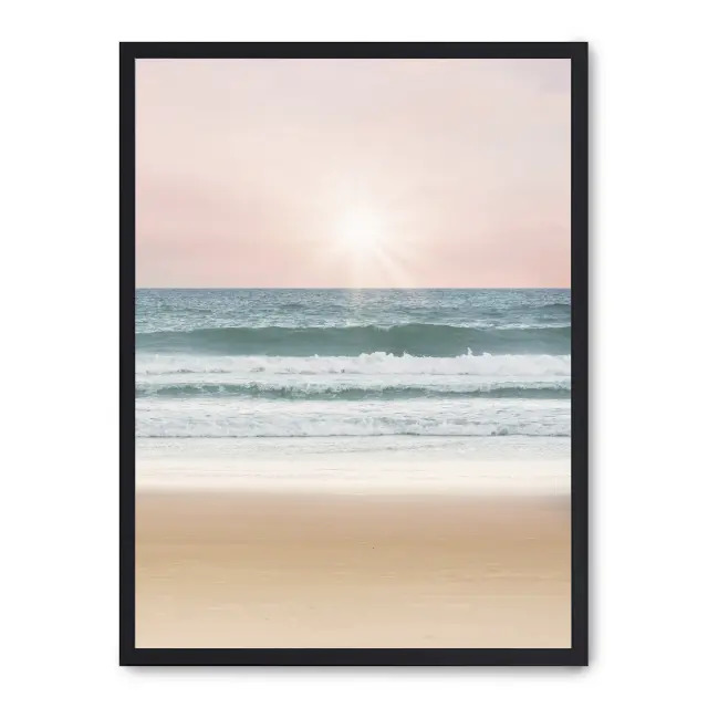 Cuadro sunset on the beach i 30x40cm, Póster impreso en papel de primera calidad de 180gr, montado sobre marco de madera MDF acabado en negro., Naturaleza - Playa