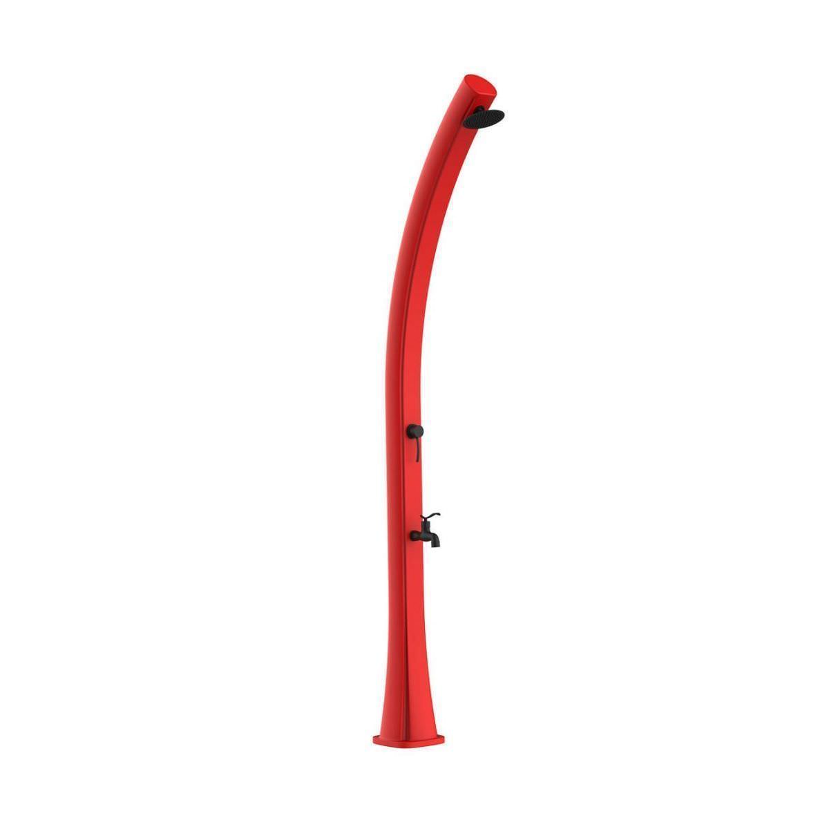 MPC Ducha Solar Roja en Polietileno HD altura 226 cm diámetro del cabezal 10 cm tanque de 25 litros accesorios de bronce ideal para jardín y piscina DOCCIA SOLARE RIO
