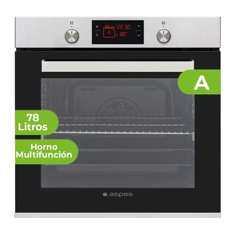 Horno Multifunción con Vapor Hidrolítico / Vapor ASPES AHM10800DCX 59cm Inox 78L  | con Cortina de Aire, Guías Telescópicas, Clase A
