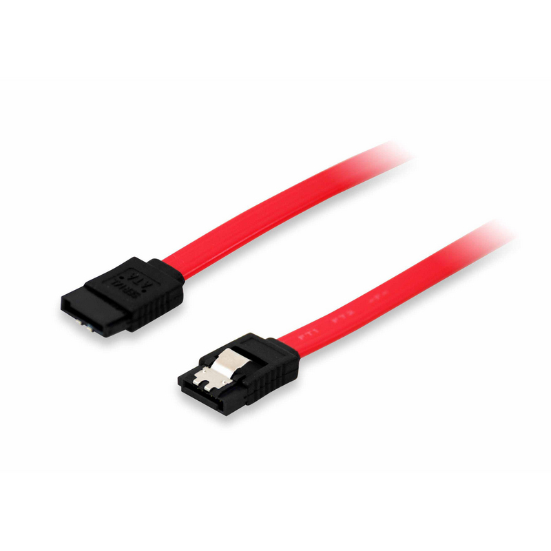 Equip SATA Cable with Security Clip 7 Pin Male/Male 0.5m - Gold-Plated Connectors for error-free signal transmission, Red color, CE certified, perfect for connecting SATA devices.