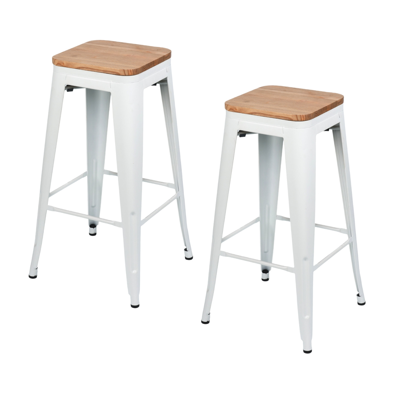 Pack 2 Taburetes Medios Industriales Apilables de Acero y Madera 43x43x76cm Thinia Home