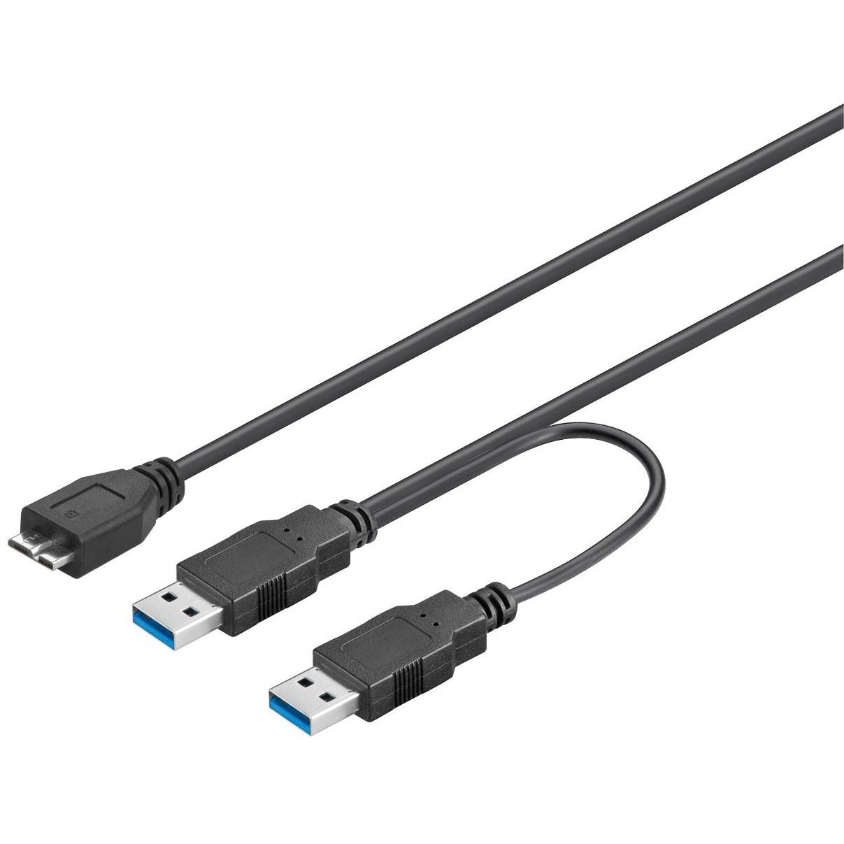 Cable USB 3.0 A A Microusb 3.0 B + Alimentación USB 3.0 A 0,3m - Goobay