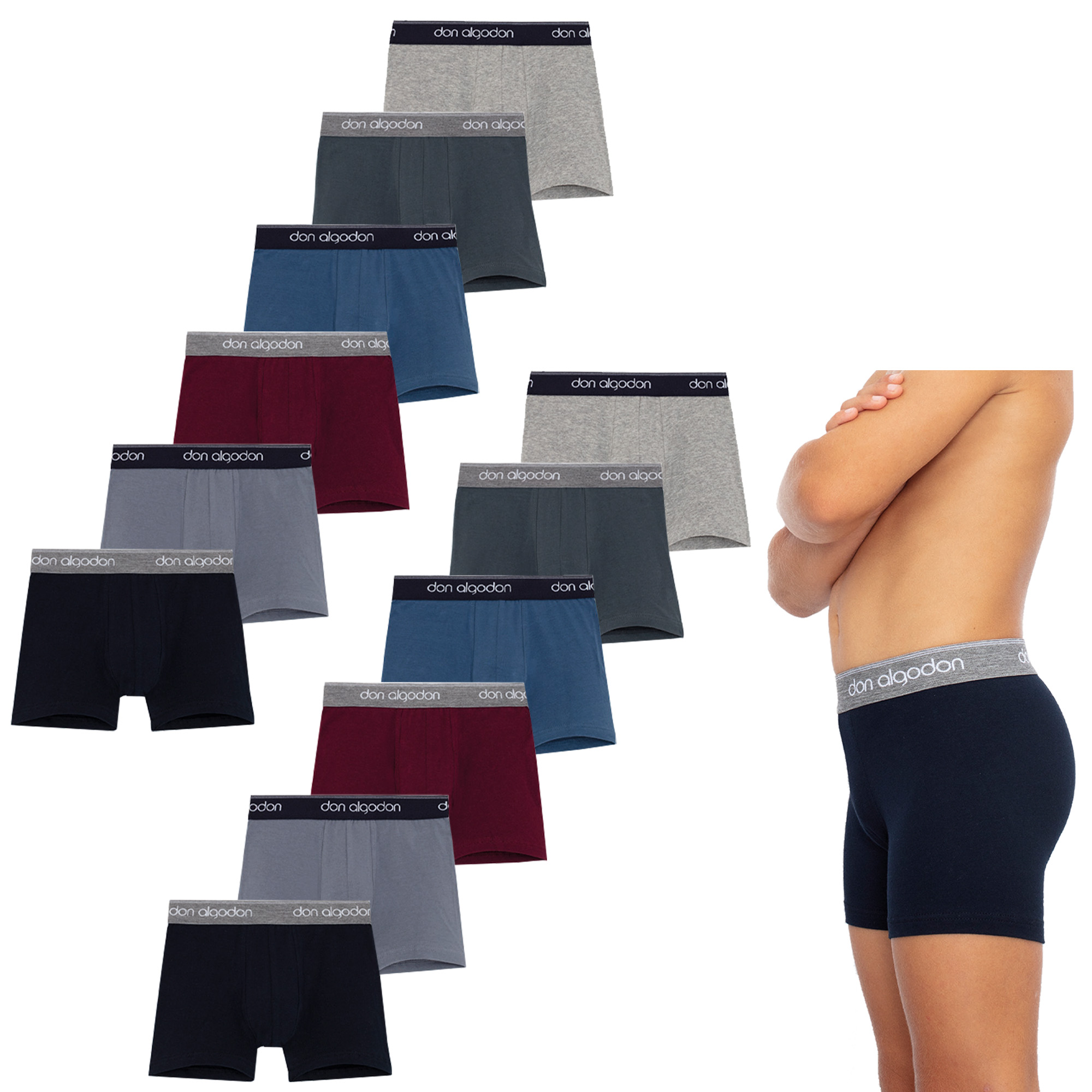 Don Algodon | Pack Ahorro 12 Boxers Niño Lisos | Calidad y Suavidad Excepcionales | Mezcla Algodón Elastano | Resistentes y Duraderos