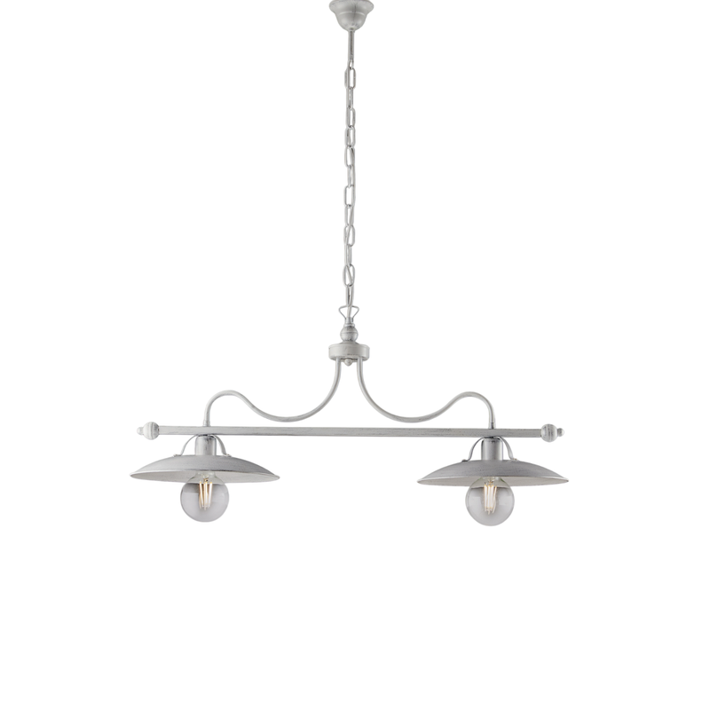 Lámpara de araña de hierro lacado en blanco con decoración. Plata antigua 2 luces L. 87 X 30 BL234-2-BA - Belight
