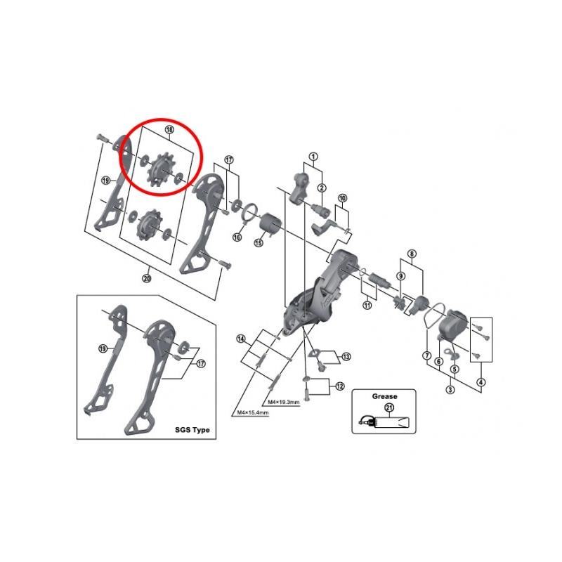 Shimano - Juego de poleas guía y tensión RD-M8000 para desviador trasero Deore XT, compatible con sistemas de cambio Shimano 11 velocidades, piezas de recambio originales para bicicletas de montaña y carretera