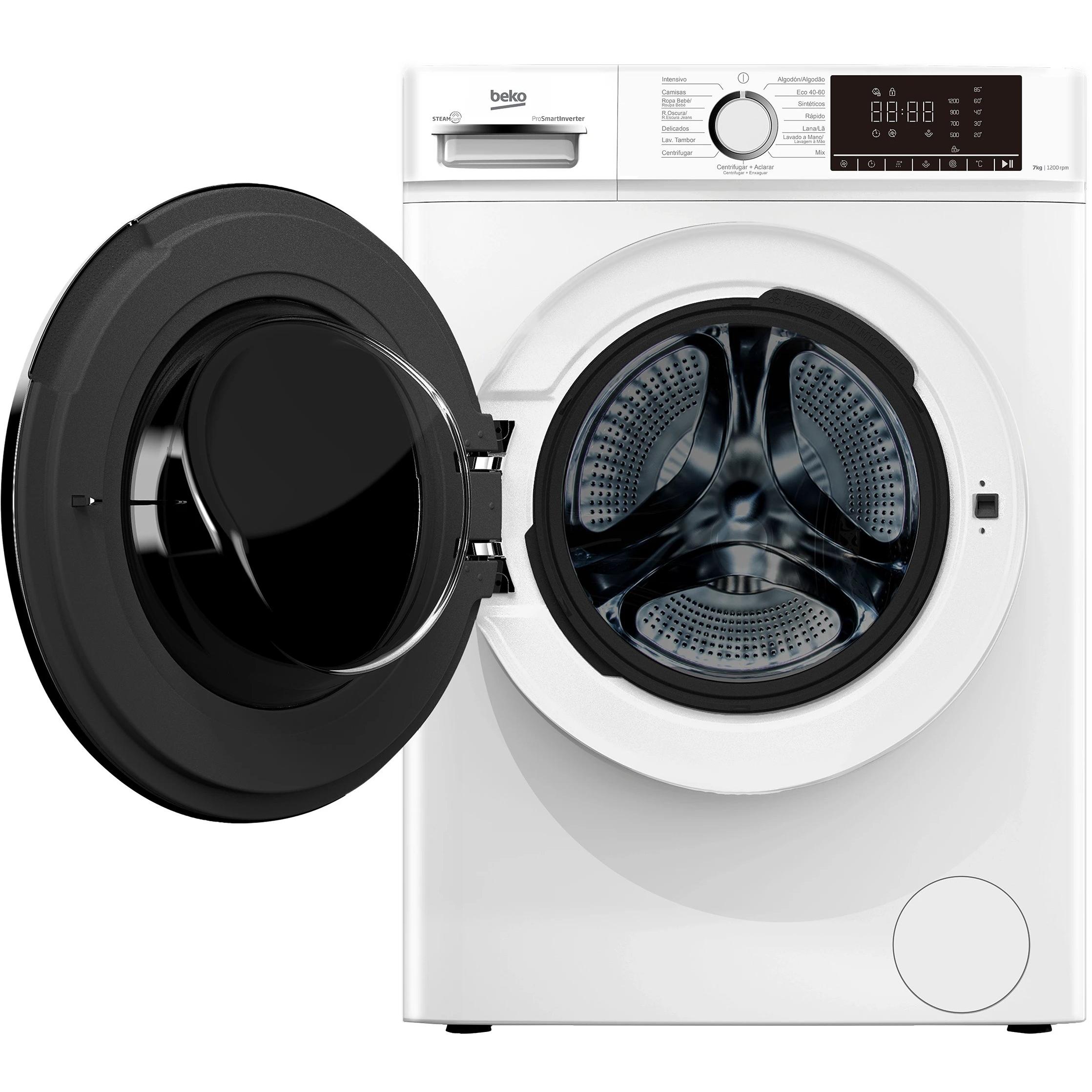 Lavadora Beko B1XW752WSPT de 7Kg Clase B y 1200Rpm  | Blanco, Inicio diferido, Motor PROSMART, Añade prendas