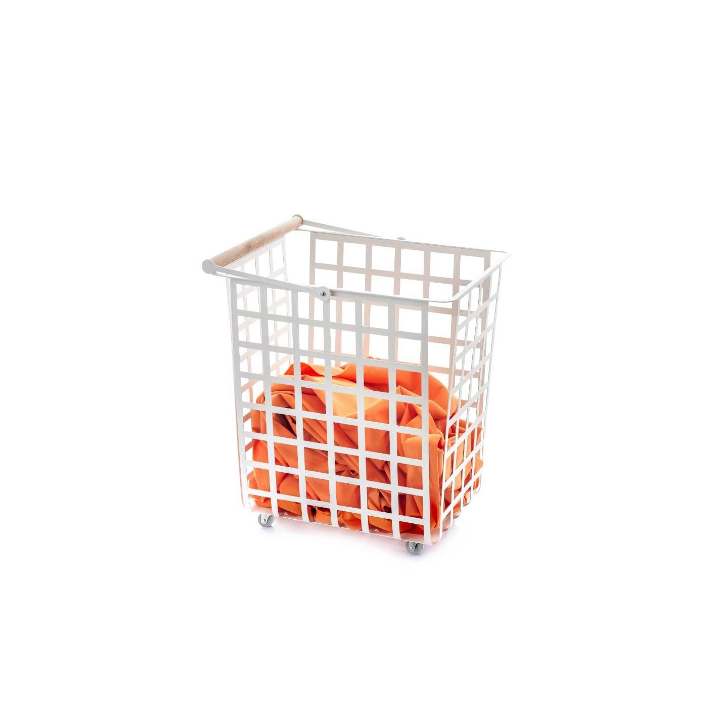 DON HIERRO - Cesta metálica de almacenaje y decorativa, con ruedas y asa de madera, tamaño grande, ZESTA-