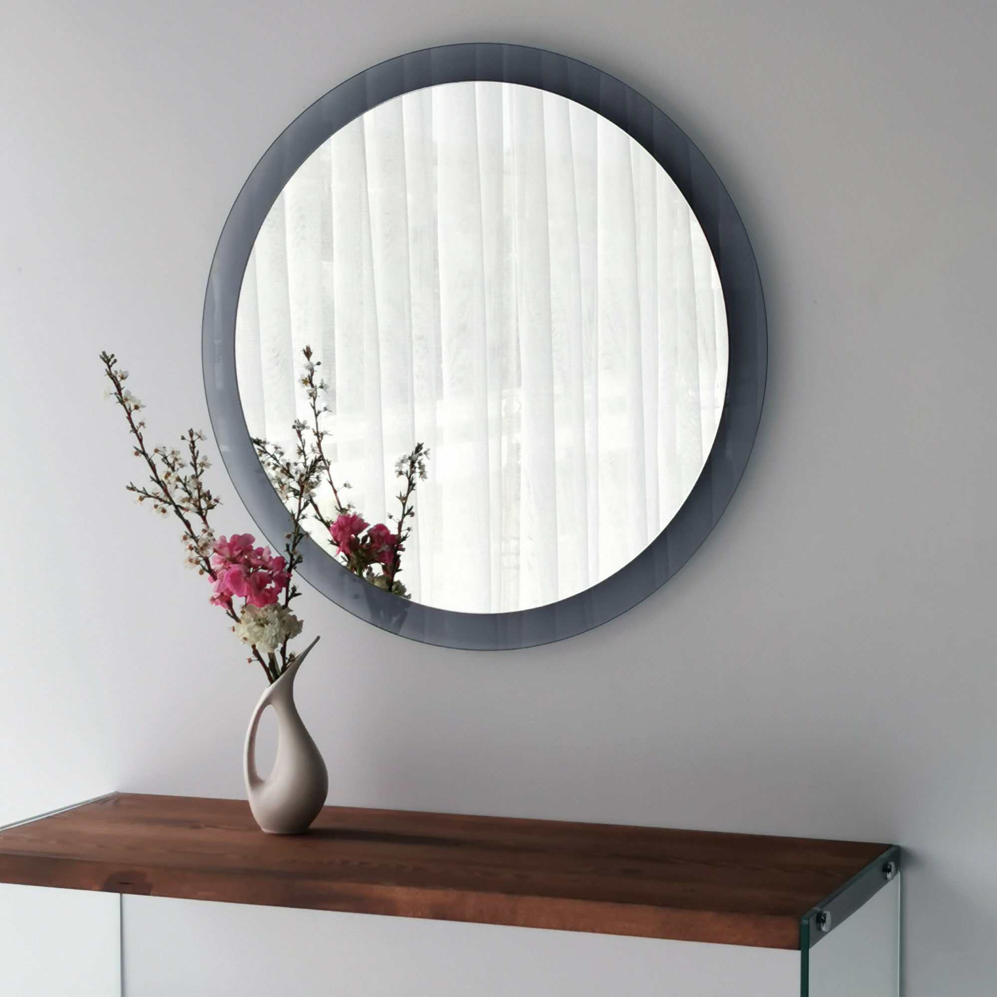 Espejo redondo de pared de 65x65 cm para decoración del hogar de fácil instalación WELLHOME