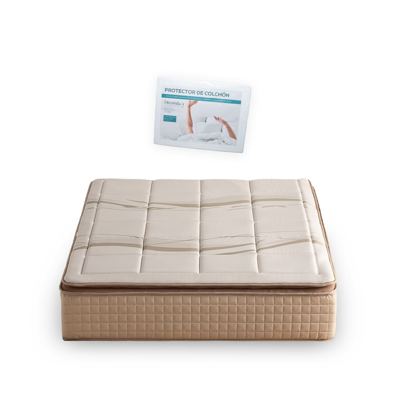 Dream&co – Pack Colchón CALYPSO 31 cm Premium (Viscoelástico + Látex + Muelles Ensacados) + Protector Algodón Rizo Ajustable