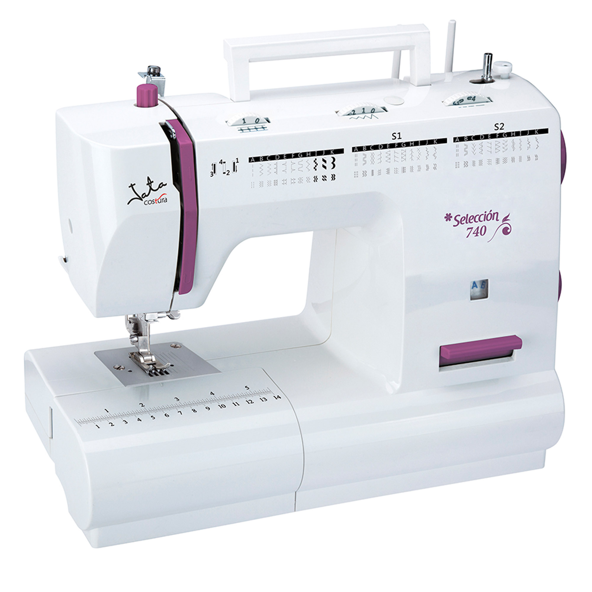 Jata Máquina de Coser con 66 Diseños de Puntada Pespunte y Zigzag Ojal en 4 Tiempos Con pedal Con Asa para un Fácil Transporte Una Máquina de Coser Portatil Gracias a su Peso de 7,1 kg - MC740