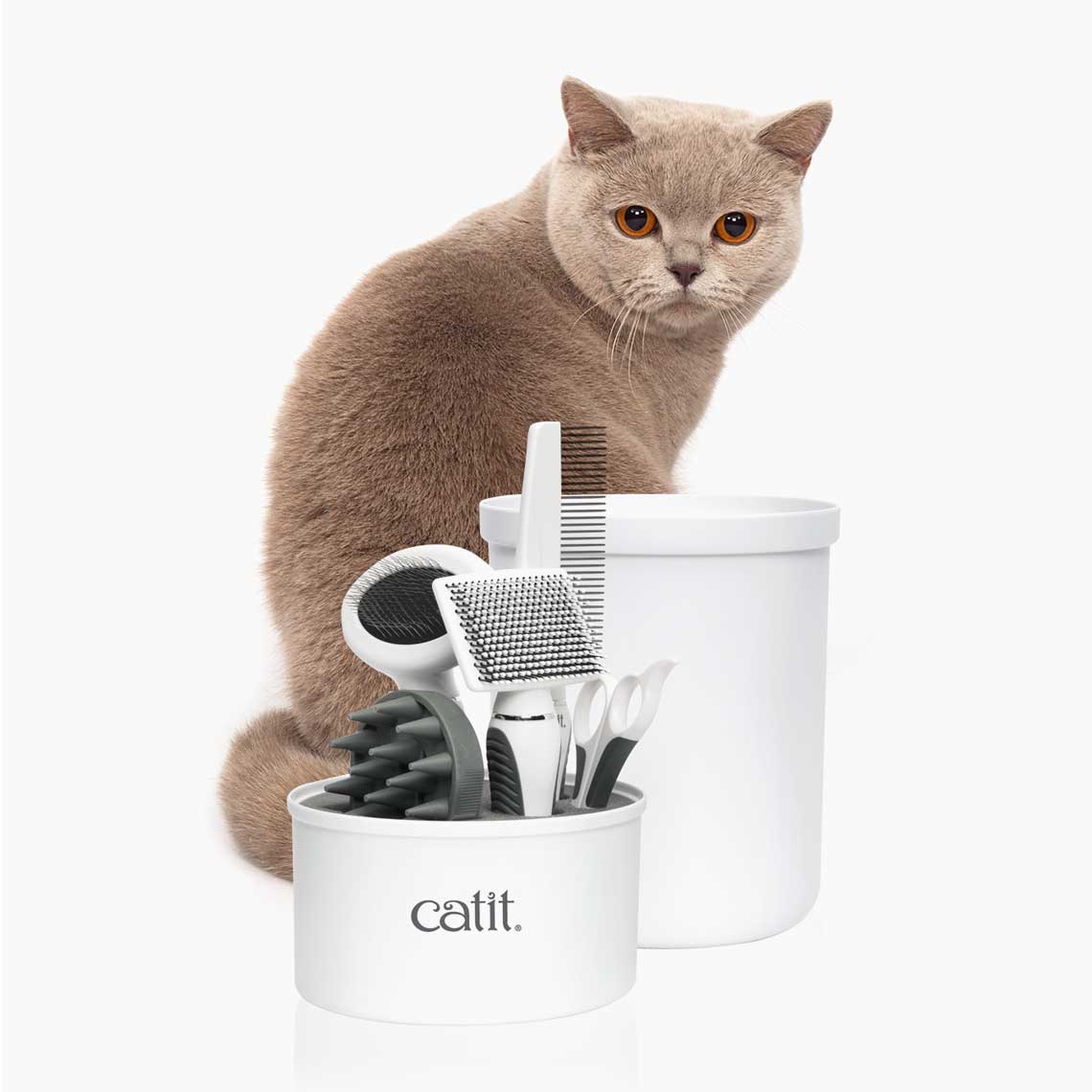 Catit Grooming Kit – Accesorios de Aseo para Gatos con Cepillo y Cortauñas