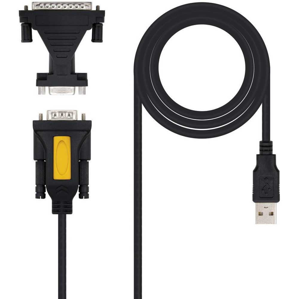 Nanocable Conversor USB a Serie para Impresora, Tipo A/M-RS232 DB9/M DB25/M, Macho-Macho, Negro, 1.8mts