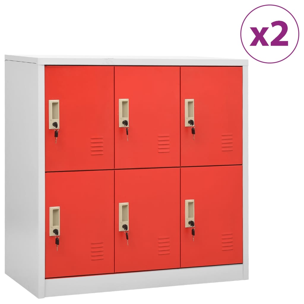 vidaXL Armarios taquilla 2 uds de acero gris claro y rojo 90x45x92,5 cm