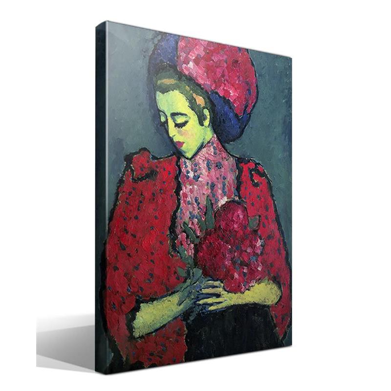 Cuadro Canvas Chica Joven con Peonías de Alekséi Von Jawlensky - Alta Resolución - Lienzo 100% Algodón - Bastidor de Madera - Fabricado a Mano