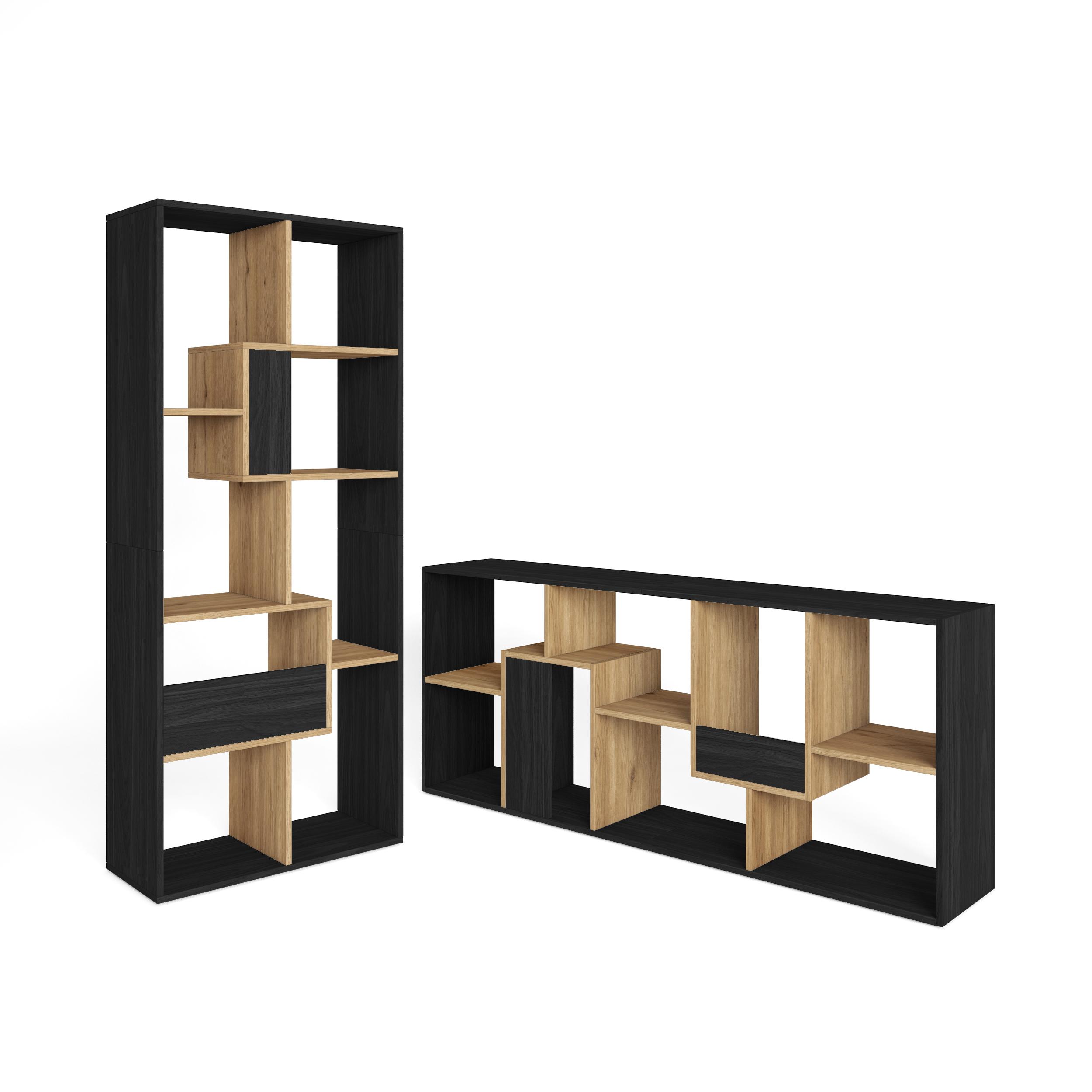 Skraut Home, Librería estantería, Estanteria libros de pared, 67x31x162cm, Con Almacenaje, Estilo Moderno, Negro y roble